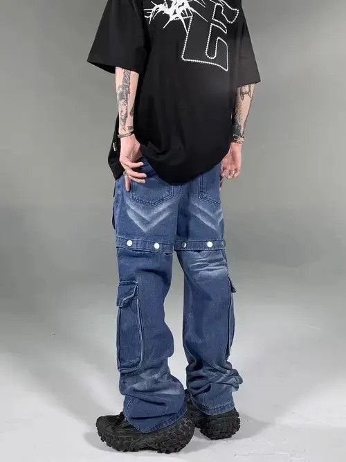 Japanese Brand × Jean Heavy-duty washed wide-leg detachable two-wear jeans Size US 32 / EU 48 - 3 Thumbnail