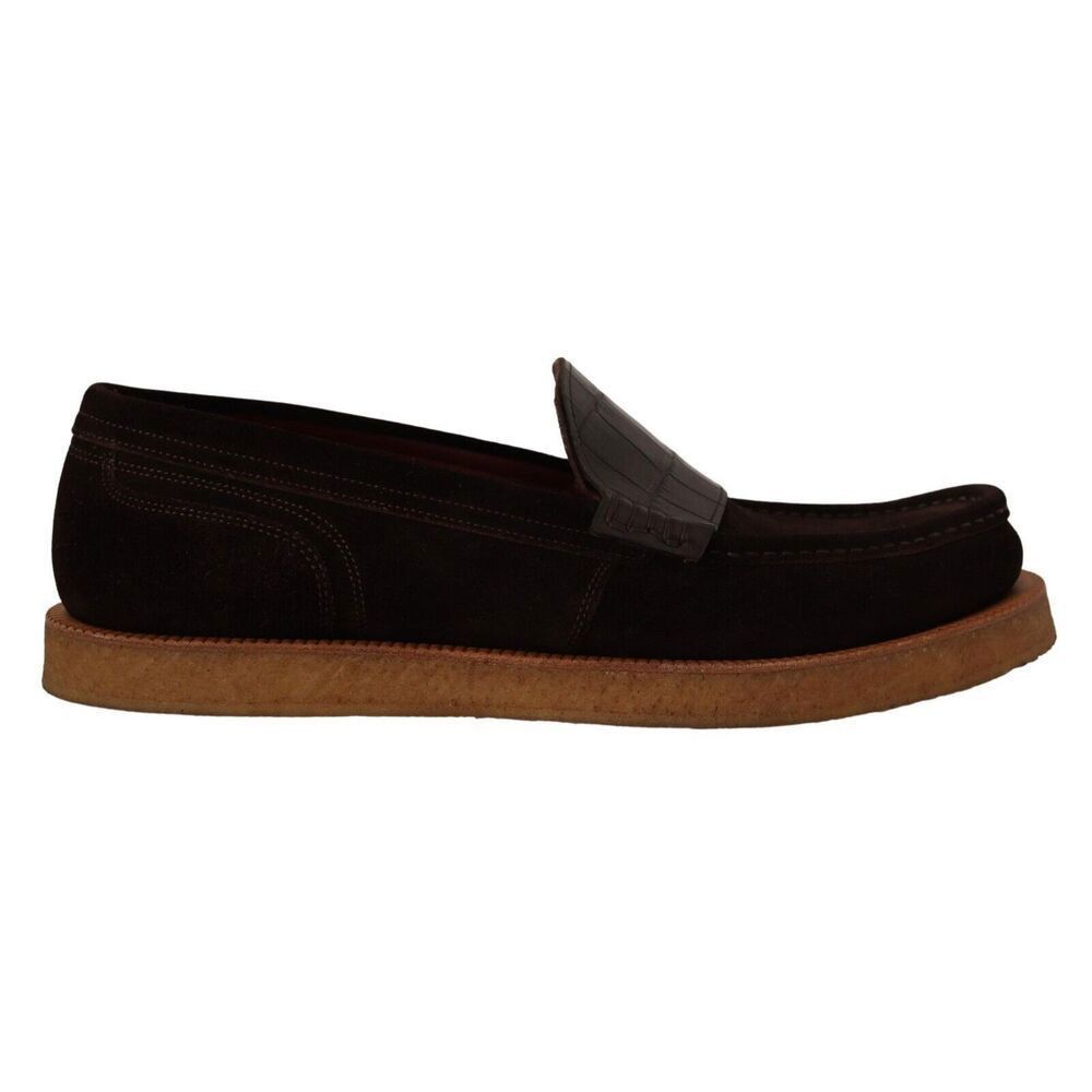 Dolce & Gabbana Dolce & Gabbana Elegant Suede Crocodile Loafers in Brown Size US 11 / EU 44 - 1 Thumbnail