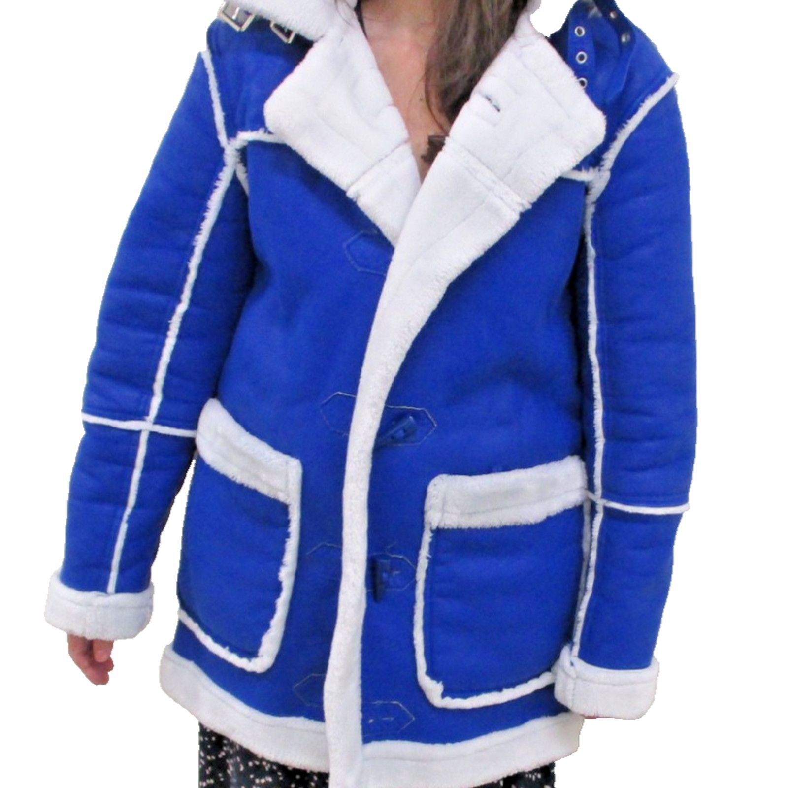 Jordan Craig Jordan Craig Coat Women Sm Blue Faux Leather Hooded Fur Trim Size S / US 4 / IT 40 - 4 Thumbnail