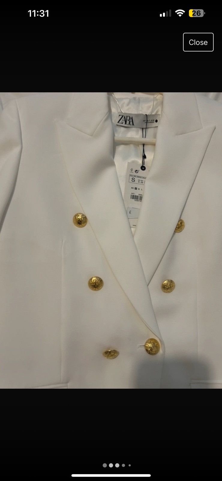 Zara White blazer embellished gold buttons Size S / US 4 / IT 40 - 3 Thumbnail