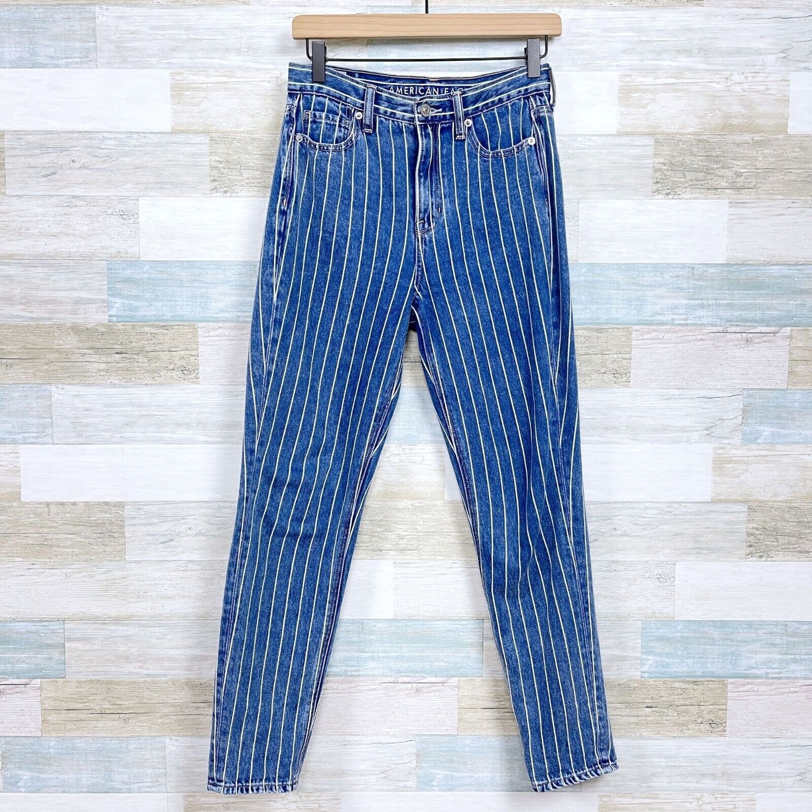 American Eagle Outfitters American Eagle Striped Mom Jeans Blue White 11" High Rise 0 Size 25" / US 0 / IT 36 - 1 Thumbnail