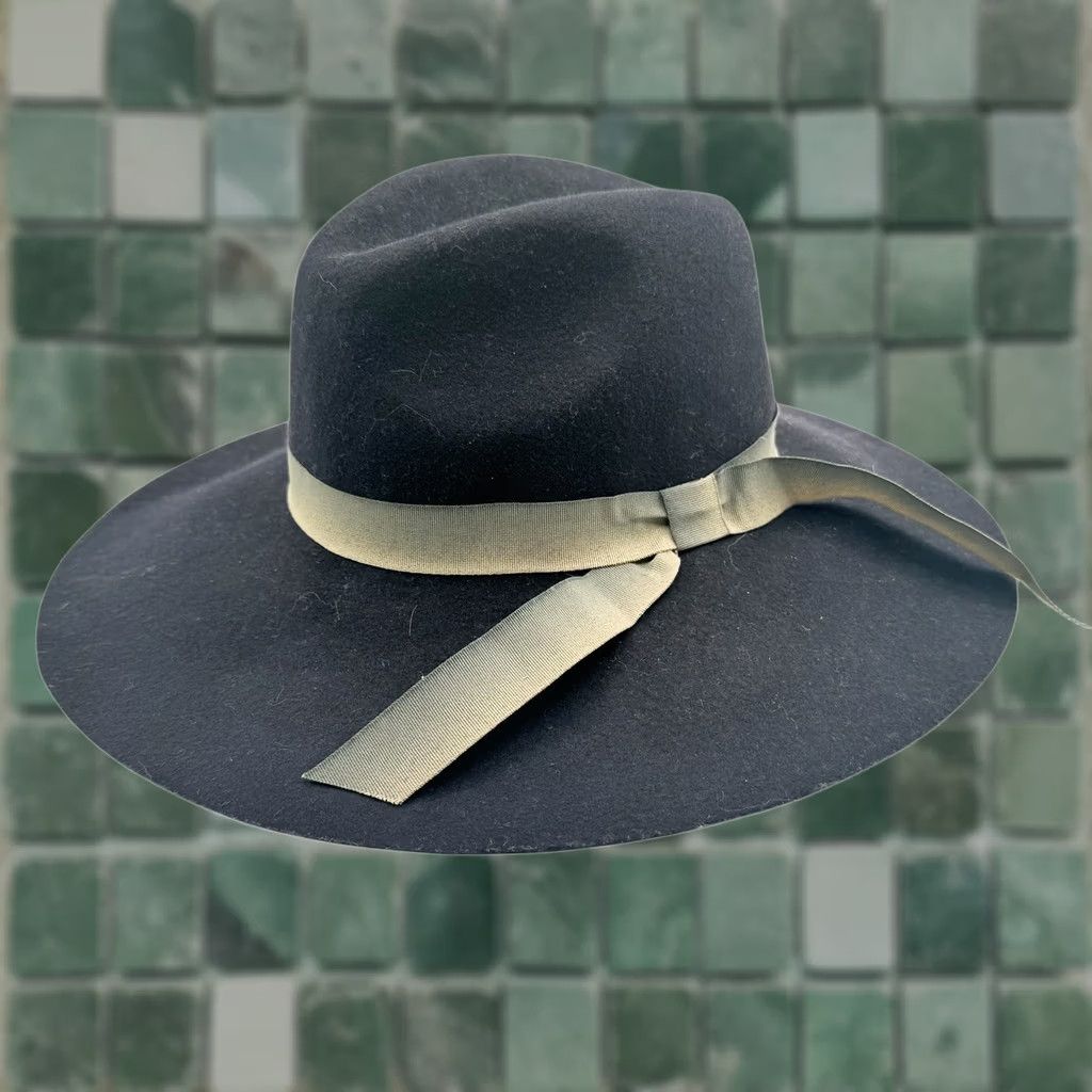 Michael Stars Michael Stars Wool Felt Wide Brim Rancher Hat Black Fedora Adjustable Women 24” Ribbon Size ONE SIZE - 1 Thumbnail