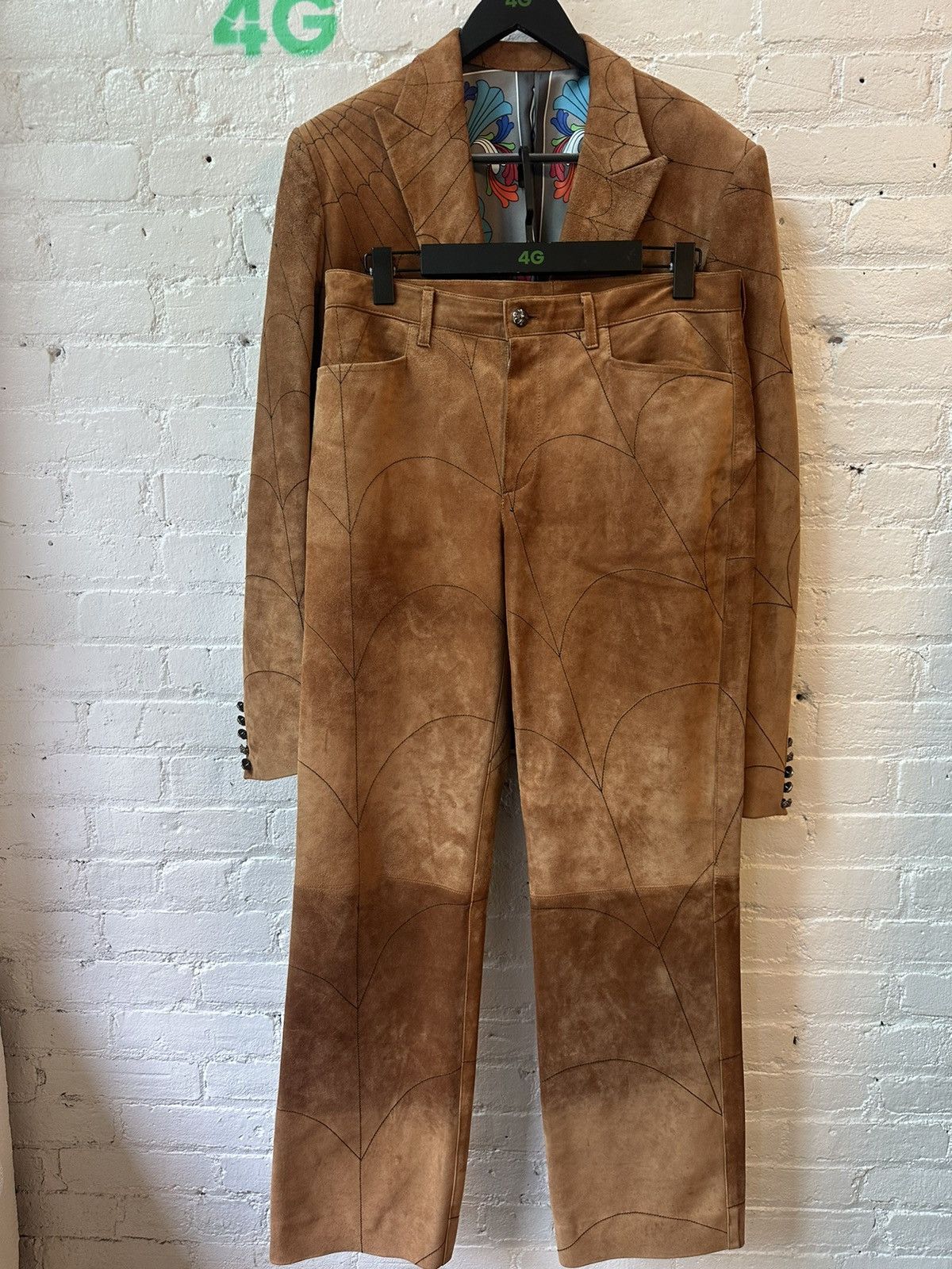 Chrome Hearts 1 of 1 CHROME HEARTS COUTURE SUEDE LEATHER SPIDER WEB SUIT Size 40R - 3 Thumbnail