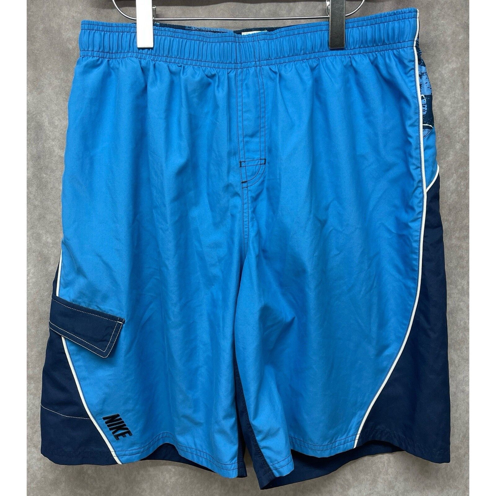 Nike VTG 90S Y2K NIKE BLUE SILVER TAG STRIPED POCKET SHORTS SWIM Size US XL / EU 56 / 4 - 1 Thumbnail