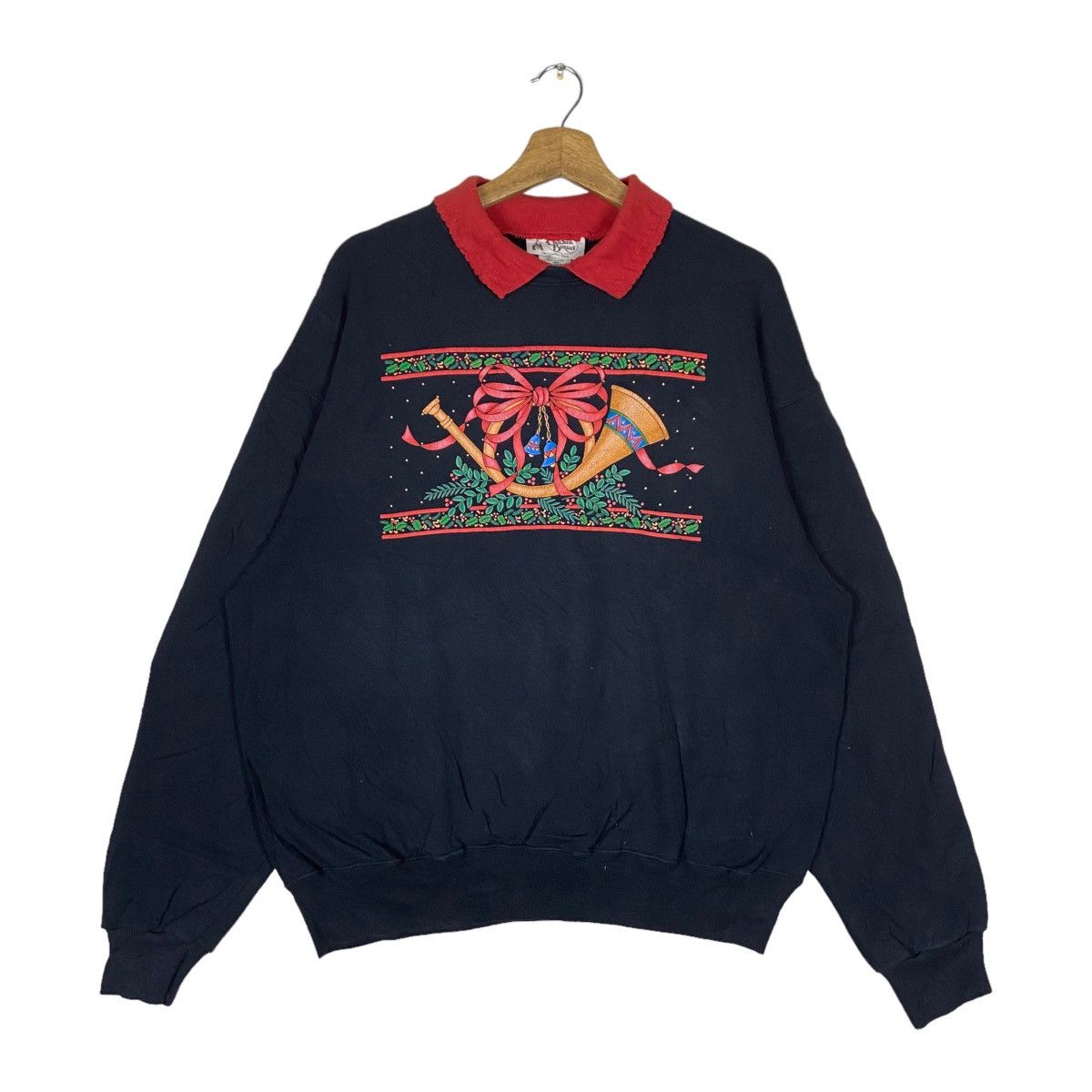 image of Vintage Cracker Barrel Pullover Jumper Collar Sweatshirt in Black/Red, Men's (Size 2XL)