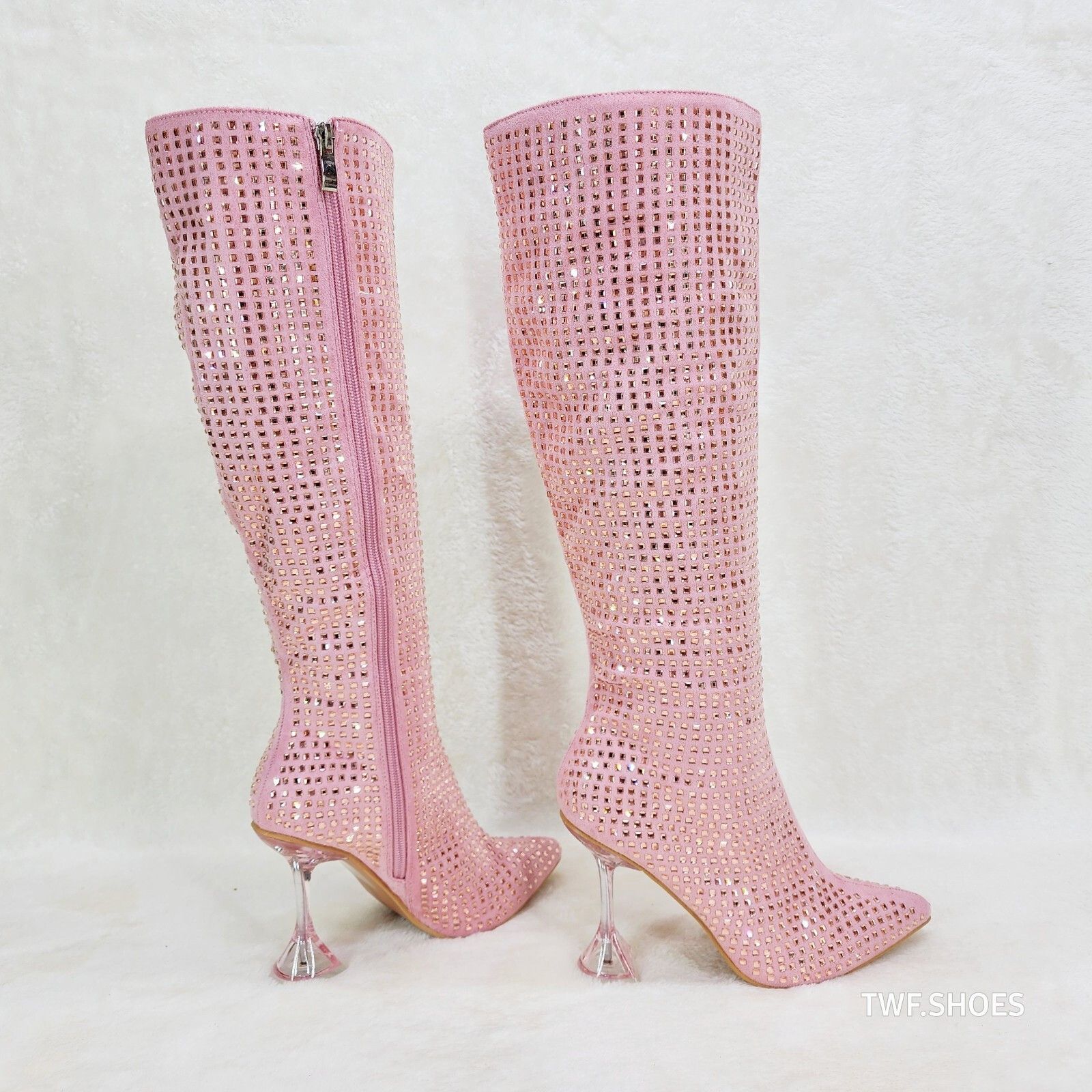 Other Glamour Shot Mirrored Rhinestone Tinted 4" Pyramid Heel Knee Size US 5.5 / IT 35.5 - 5 Thumbnail