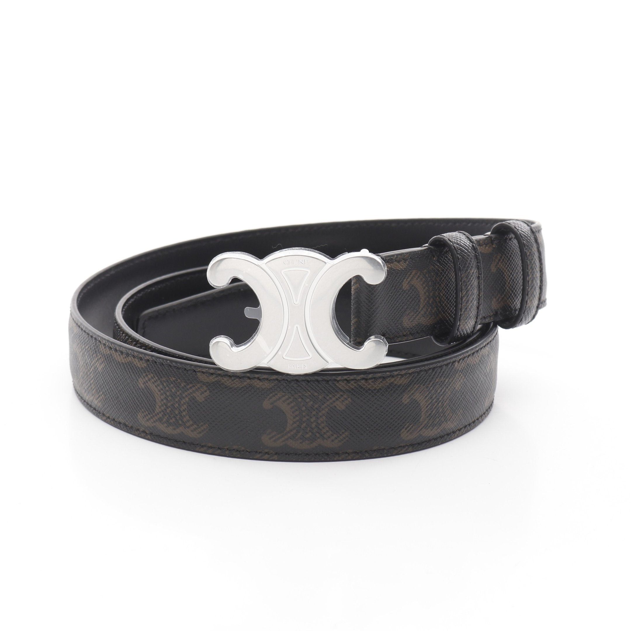 Celine Celine Medium Triomphe Belt Leather Black Brown Size ONE SIZE - 1 Thumbnail