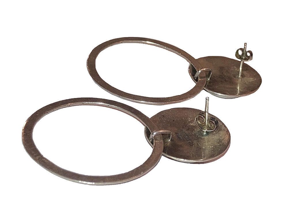 Sterling Silver Navajo Native American Sterling Dangle Hoop Shell Earrings Size ONE SIZE - 4 Thumbnail