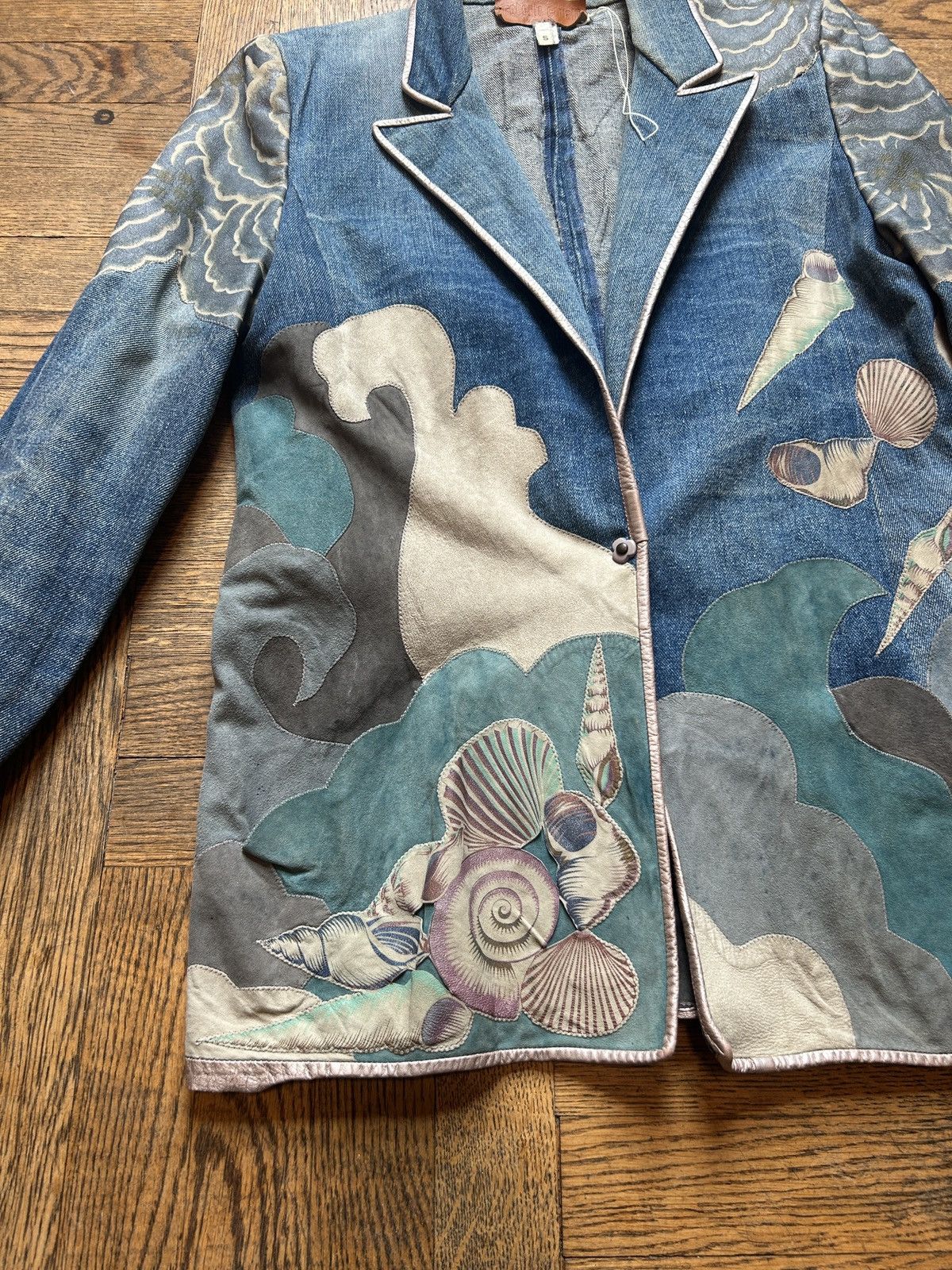 Roberto Cavalli 1970s Mermaid Patchwork Leather and Denim Blazer Size US S / EU 44-46 / 1 - 9 Thumbnail