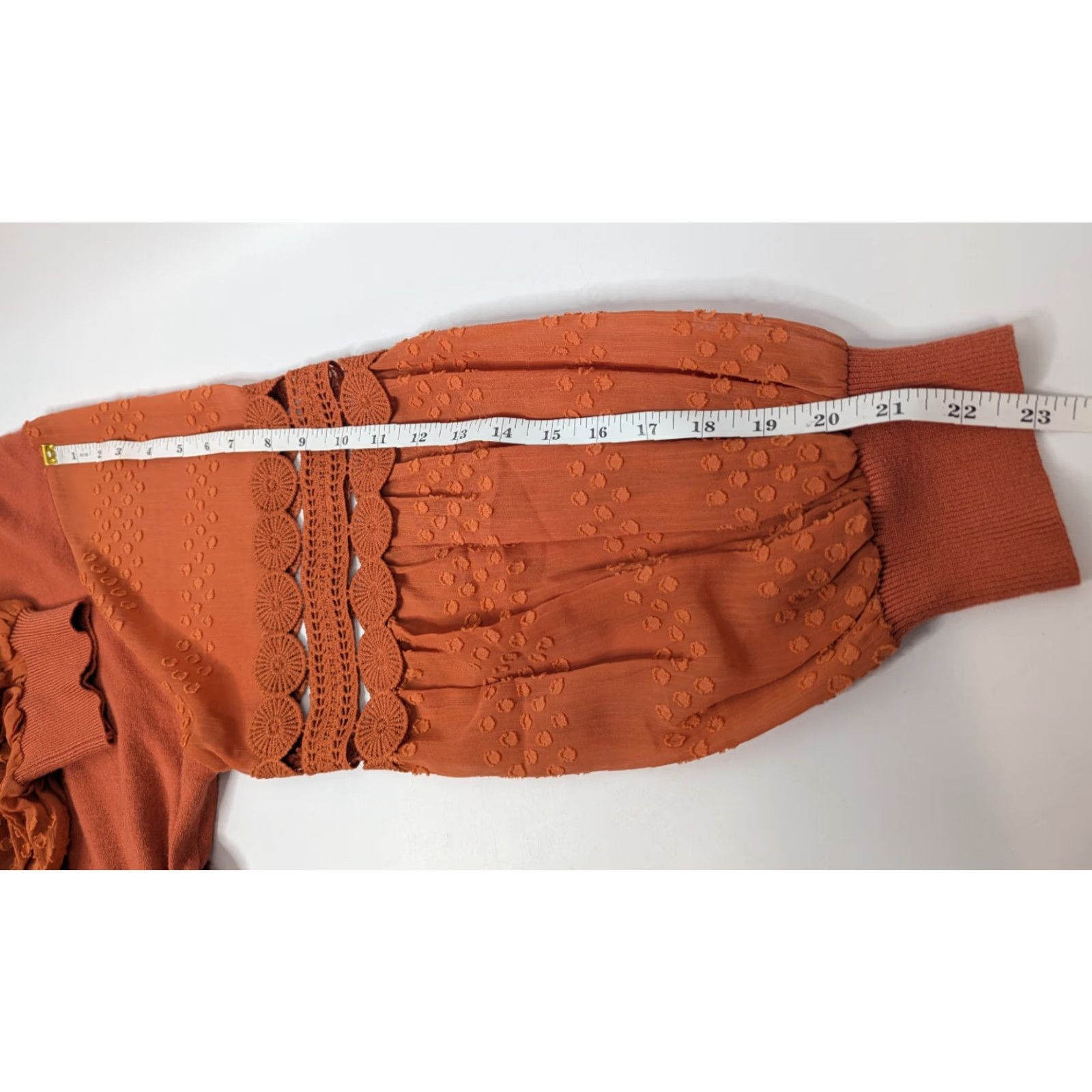 Vintage Sioni Sweater Women 2X Lace Bubble Sleeve Jumper Orange Lace Crochet Coquette Knit Pullover Crew Neck Blouson Sleeve Casual Fashion Size XXL / US 16-18 / IT 52-54 - 7 Thumbnail