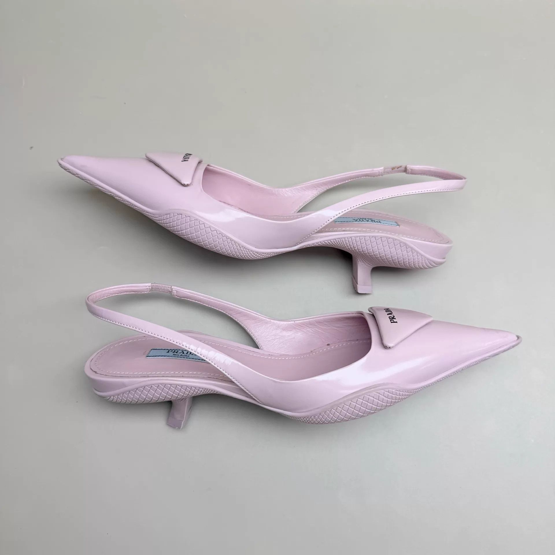 Prada Prada Light Pink Triangle Logo Heels 36 (95New) Size US 5.5 / IT 35.5 - 4 Thumbnail