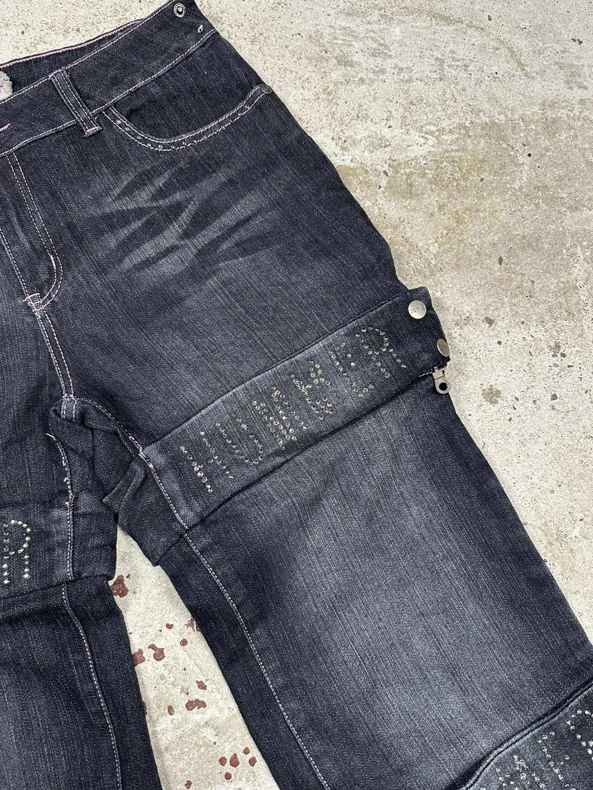 If Six Was Nine Vintage Y2K Baggy Rhinestones Jeans Denim Jorts Shorts Size US 34 / EU 50 - 7 Thumbnail