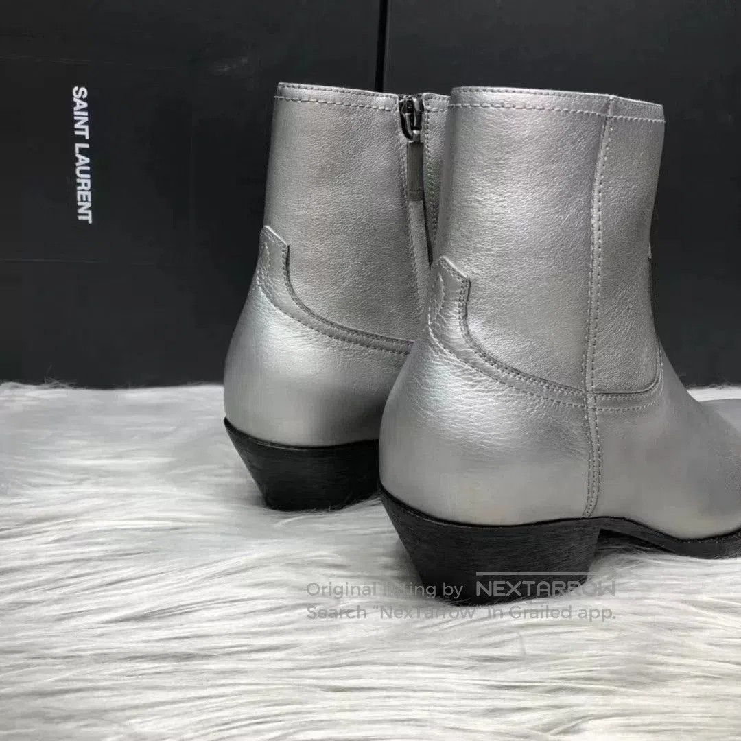 Saint Laurent Paris Saint Laurent Lukas Silver Pointed Boots. Size US 10 / EU 43 - 4 Thumbnail