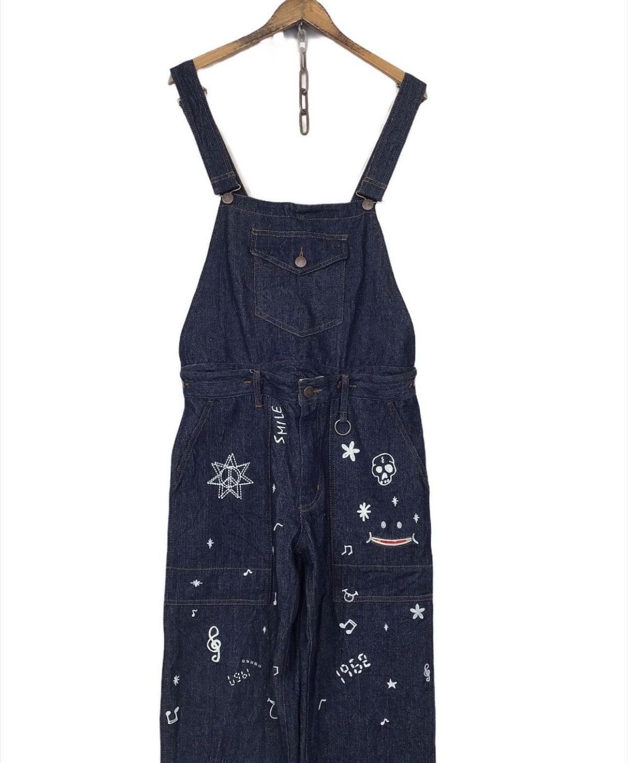 Hysteric Glamour 💥FinalDrop💥Vintage Japanese Up! Smile Overalls Denim Size US 35 - 2 Thumbnail