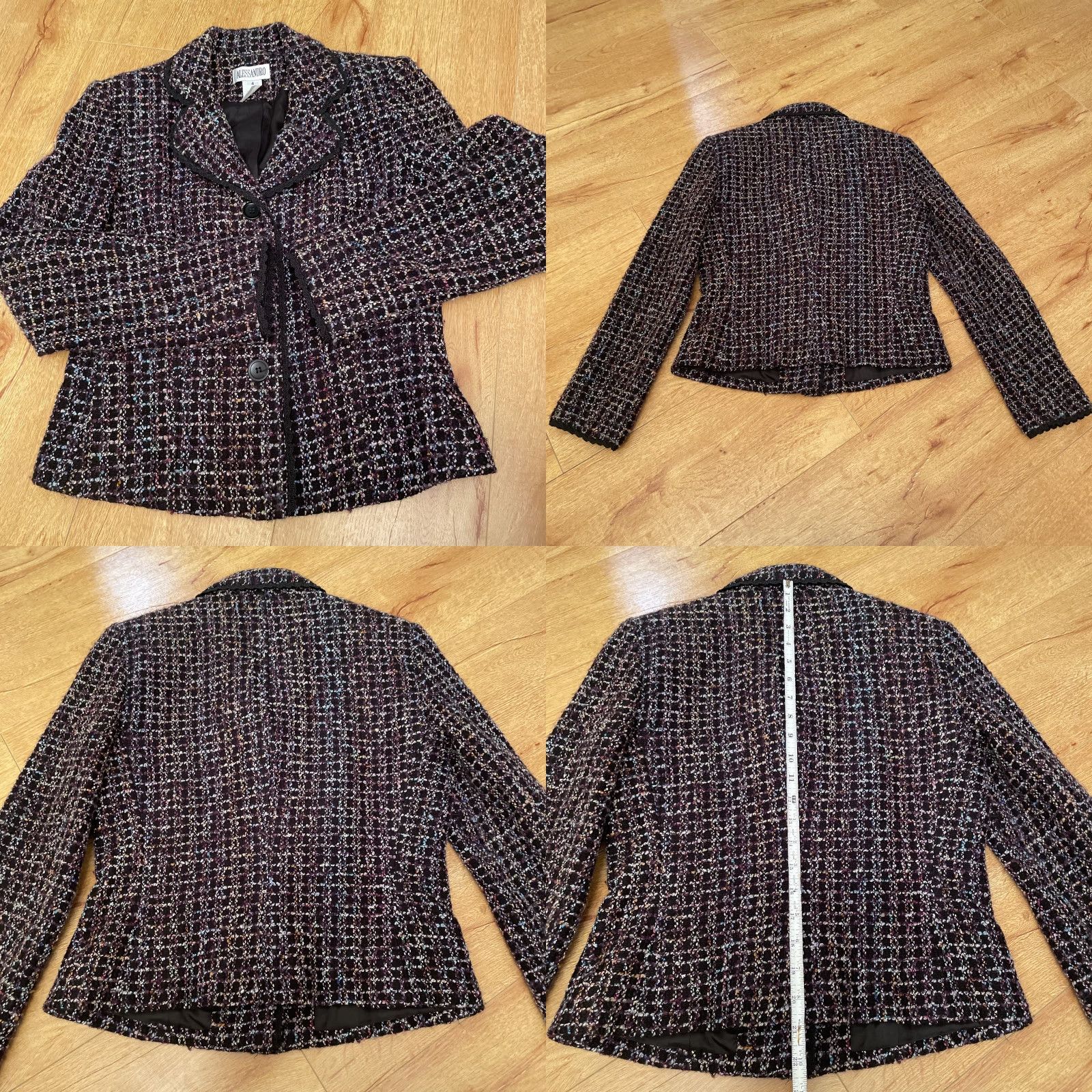 Vintage VINTAGE Alessandro Tweed Blazer Women 4 Button Lined Jacket Plaid Scalloped Edge Blazer Size S / US 4 / IT 40 - 8 Thumbnail