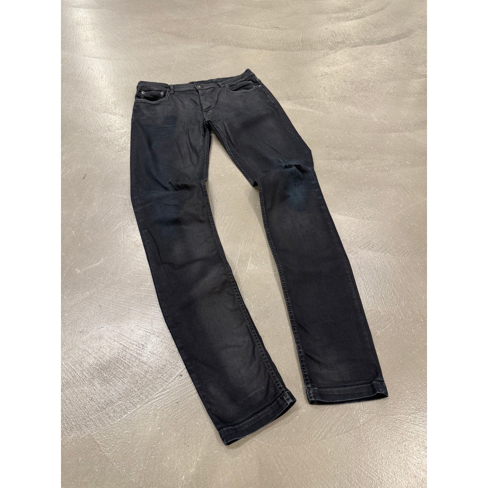 Rick Owens 2000s Rick Owens coated distressed faded slim jeans Size 31" - 3 Thumbnail