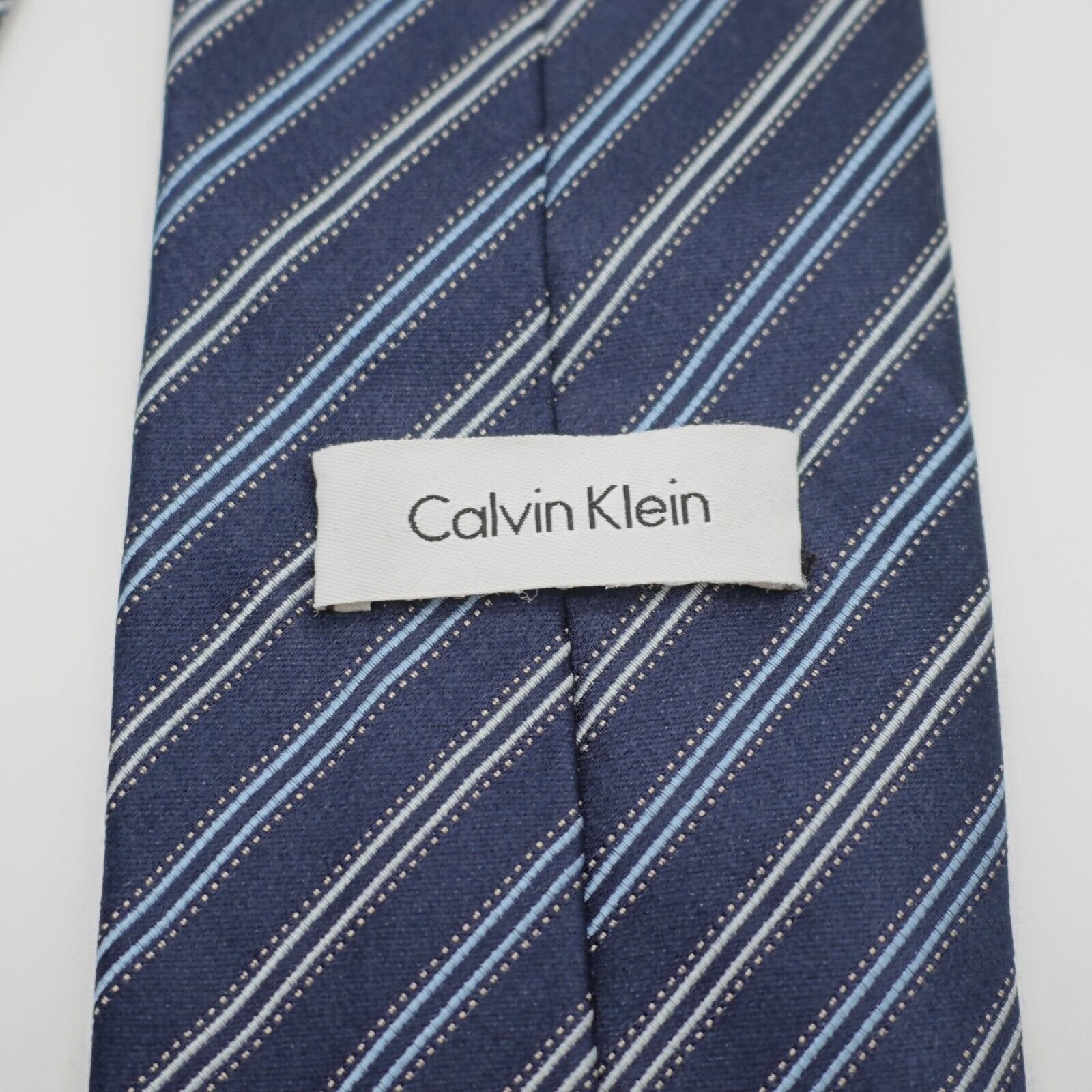 Calvin Klein Calvin Klein Blue Striped Woven Silk Tie Size ONE SIZE - 3 Thumbnail
