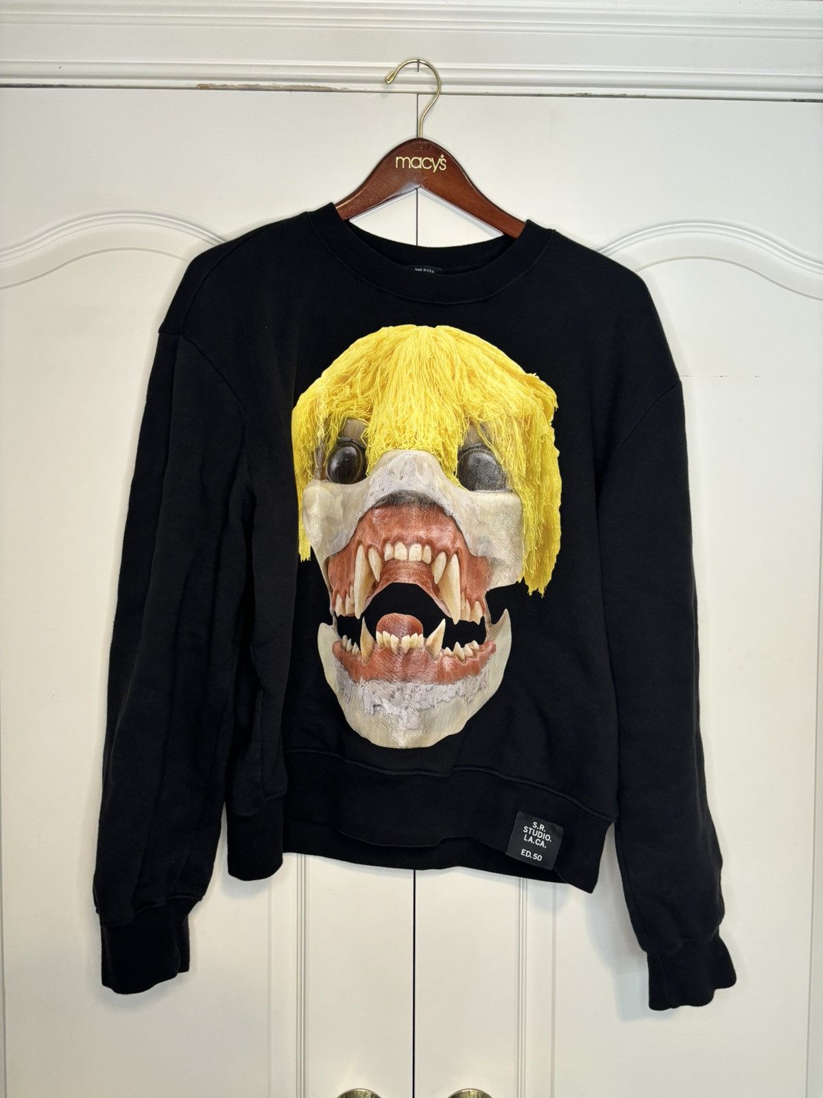 image of Sterling Ruby Yellow Hair Skull Sweatshirt in Black, Men's (Size Large)