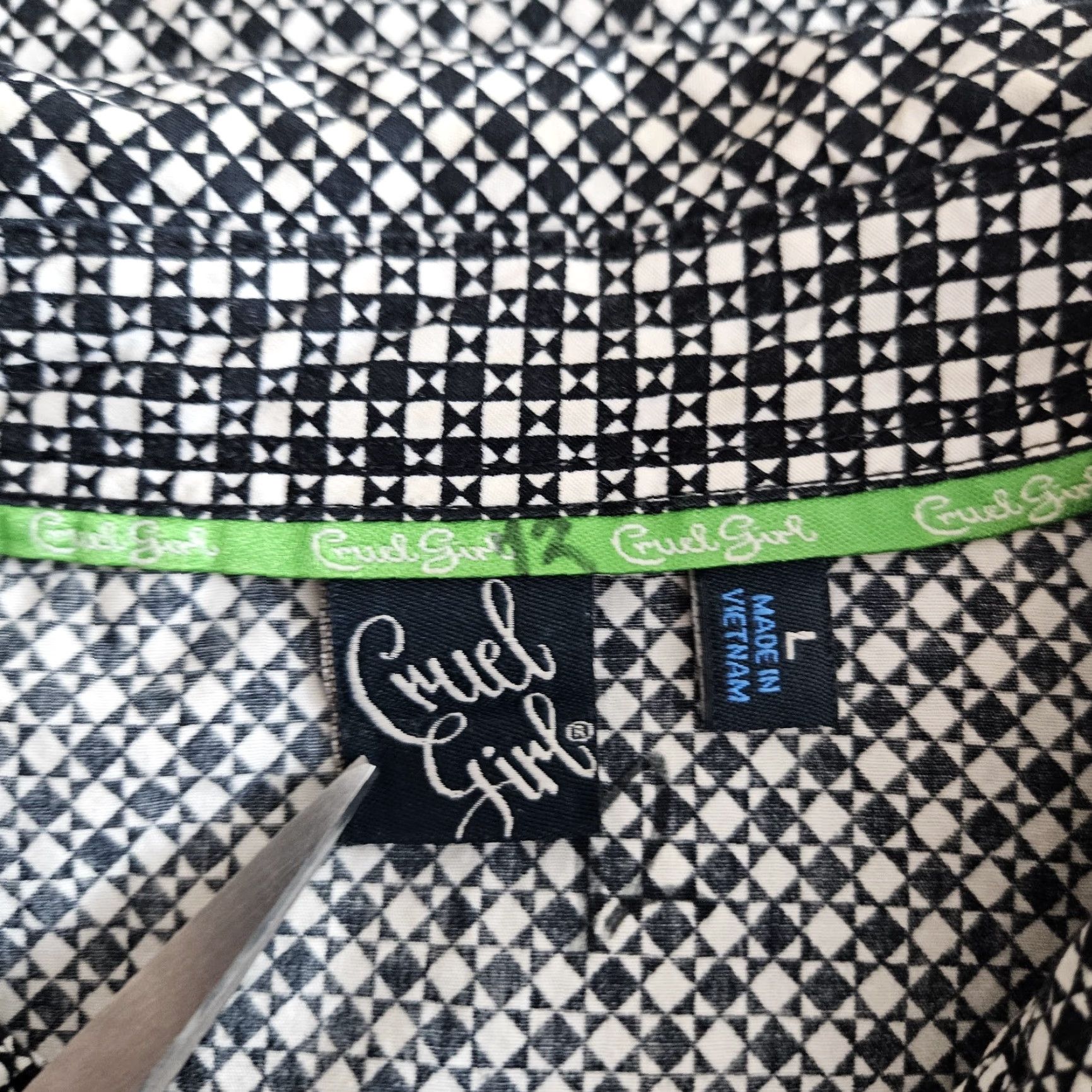 Vintage Cruel Girl Womens Button Up Shirt Sz Large Black White Geometric 100% Cotton Button-Up Regular Long Sleeve Collared Tailored Vintage No Size L / US 10 / IT 46 - 5 Thumbnail