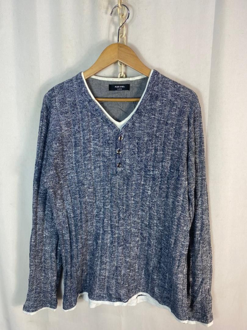 Japanese Brand Plus one vneck long sleeve shirt Size US L / EU 52-54 / 3 - 1 Thumbnail