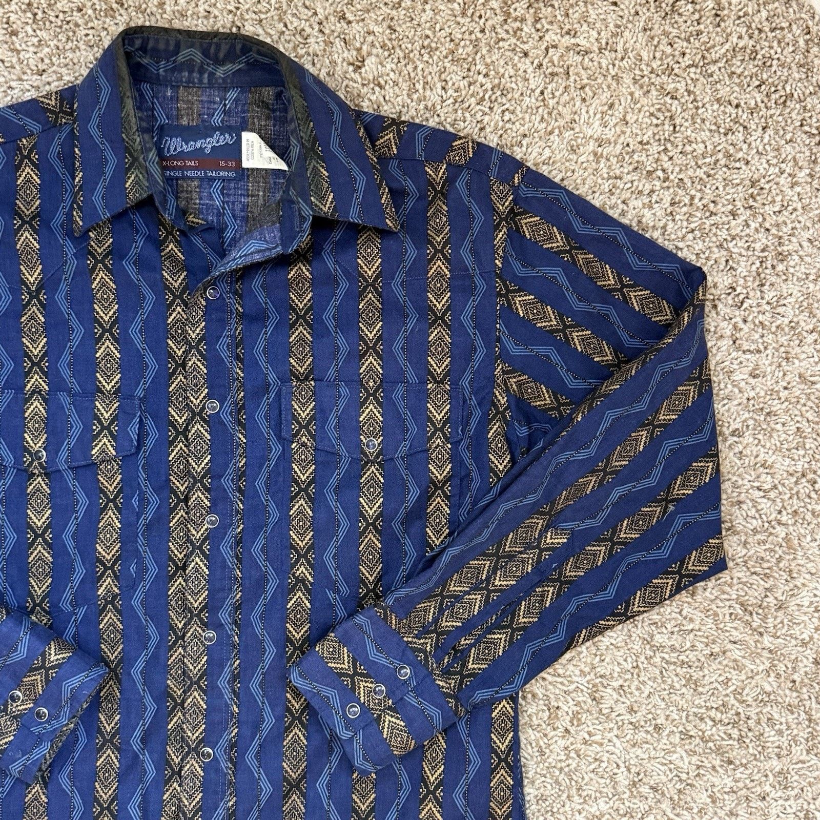 Vintage × Wrangler Wrangler Blue Aztec Pearl Snap Button Up Western Shirt Large Size US L / EU 52-54 / 3 - 7 Thumbnail