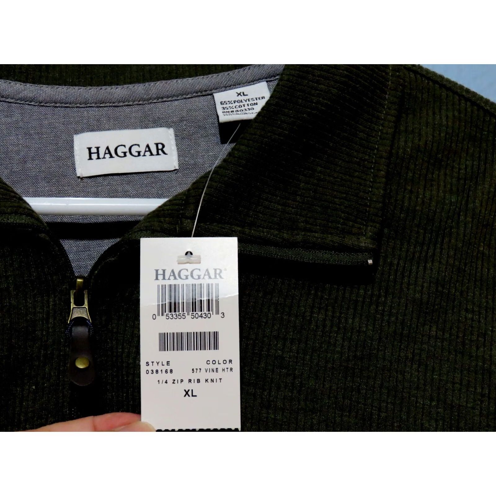 Haggar Haggar Polo Shirt XL Men Dark Green Knit 1/4 Zip Easy Care NWT Solid Rib Long Sleeve Casual Pullover Cotton Blend Ultra Soft Regular Fit Size US XL / EU 56 / 4 - 7 Thumbnail
