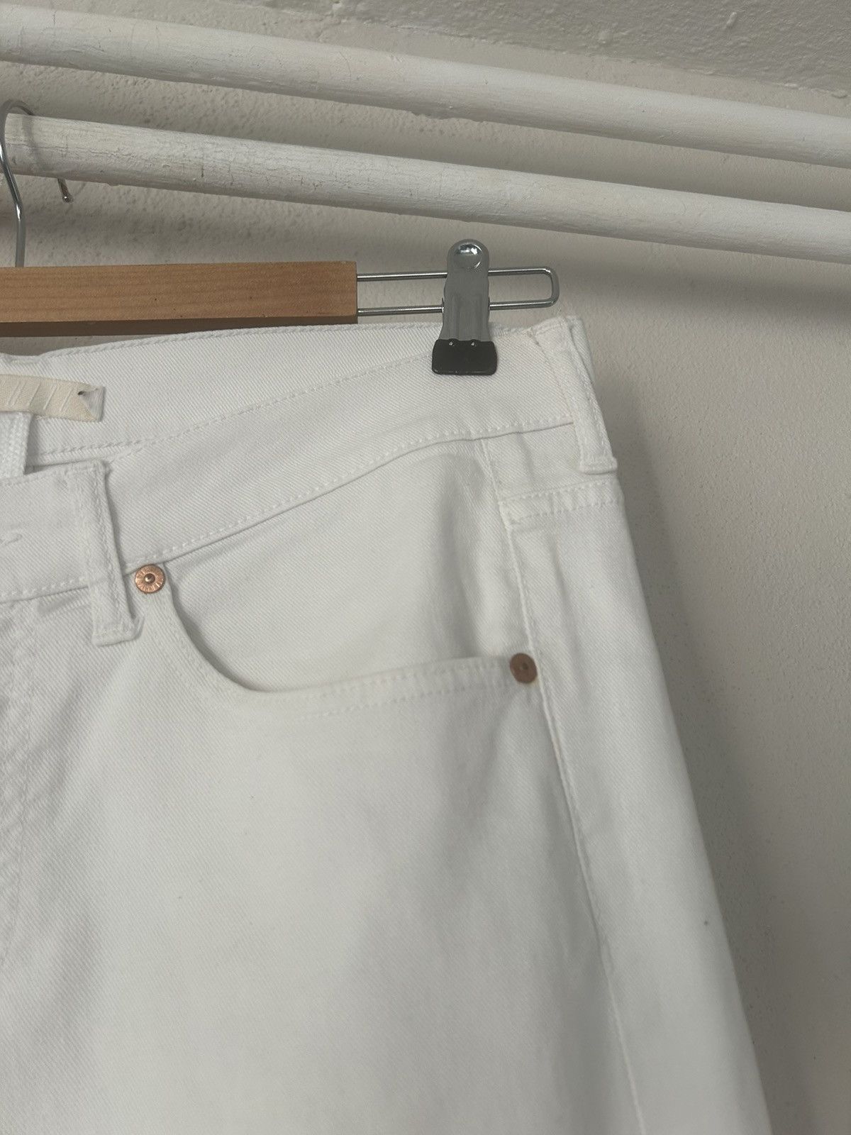 Off-White Destroyed Hem Diagonal Print White Denim Jeans Size US 31 - 7 Thumbnail