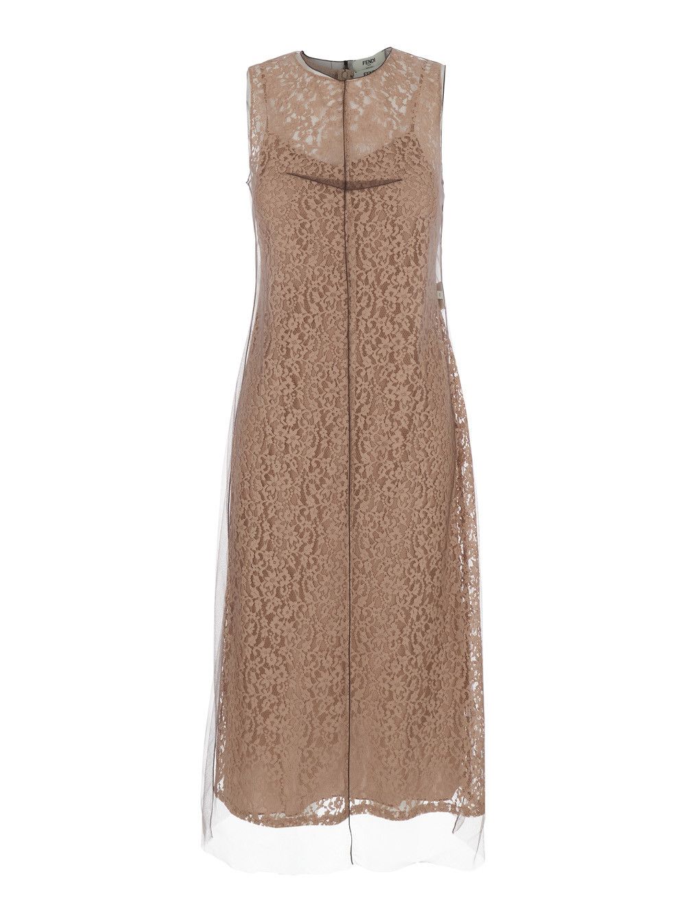 Fendi Beige Sleeveless Crewneck Dress with Floral Embroidery in Lace Woman Size M / US 6-8 / IT 42-44 - 1 Thumbnail