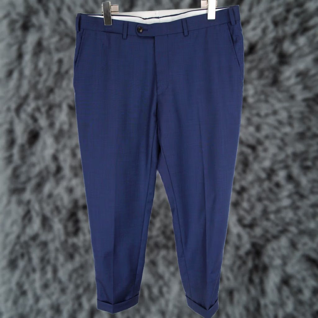 Suitsupply Suitsupply Brescia Trousers Men UK 34S Pure Wool Pleated Turn Up Patterned Zip Dress Pants Slim Blue Size US 34 / EU 50 - 1 Thumbnail
