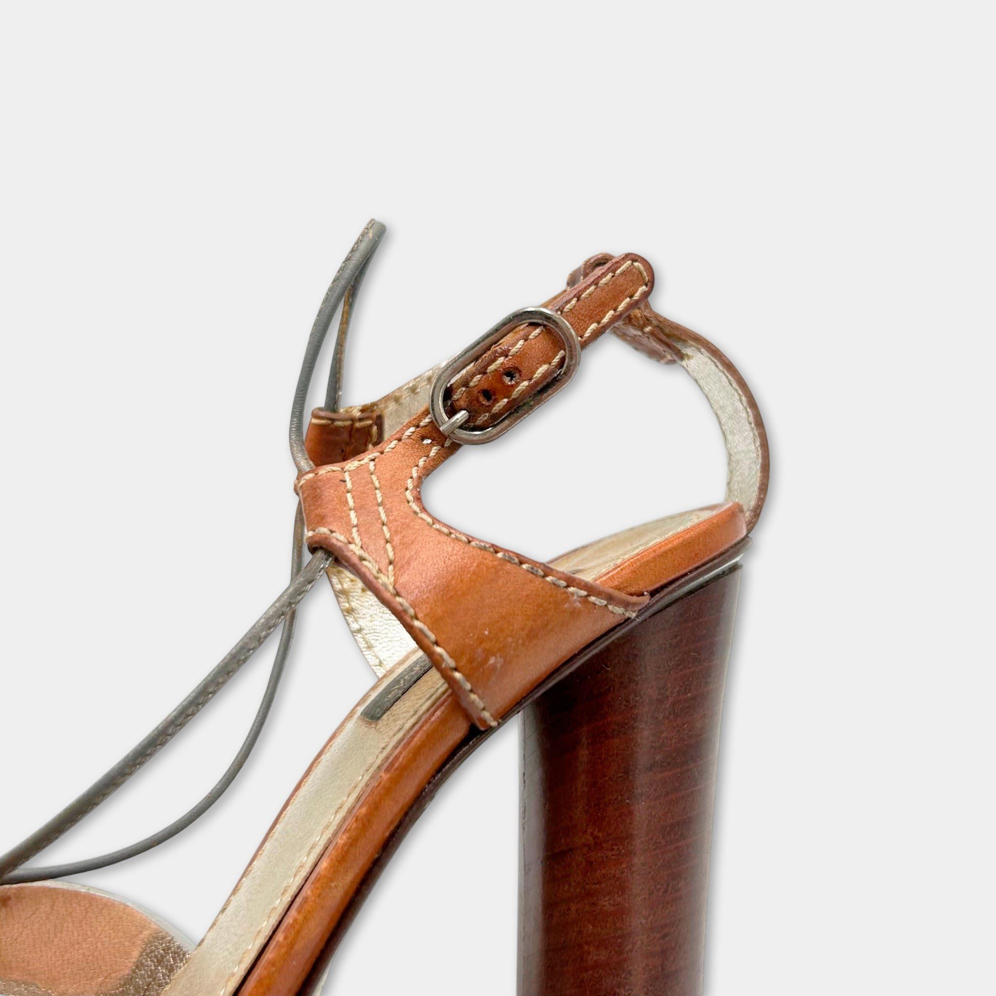 Dolce & Gabbana Dolce & Gabbana SS03 Silver Brown Leather Platform Ankle Str Size US 7 / IT 37 - 6 Thumbnail