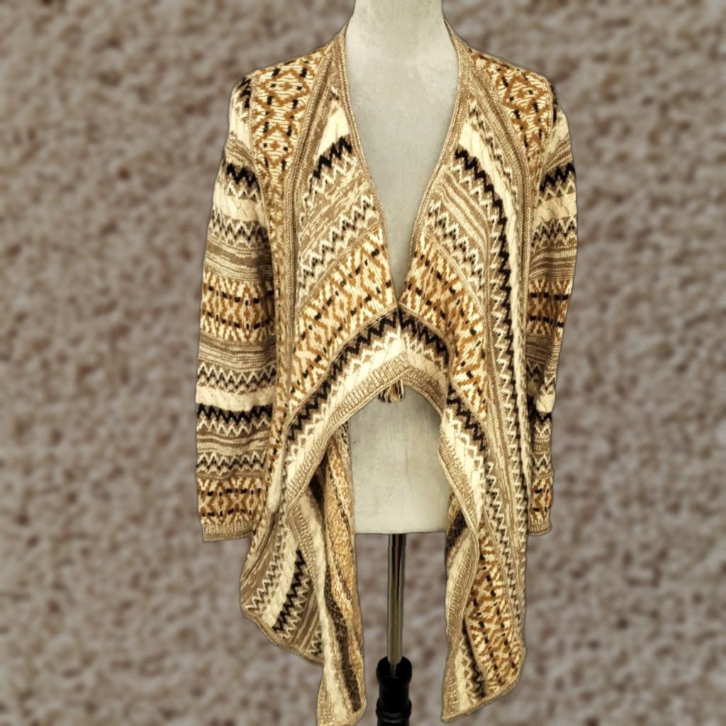 J. Jill J. Jill Cardigan Womens Small Brown Alpaca Wool Geometric Open Pockets Bohemian Classic Knit Size S / US 4 / IT 40 - 1 Thumbnail