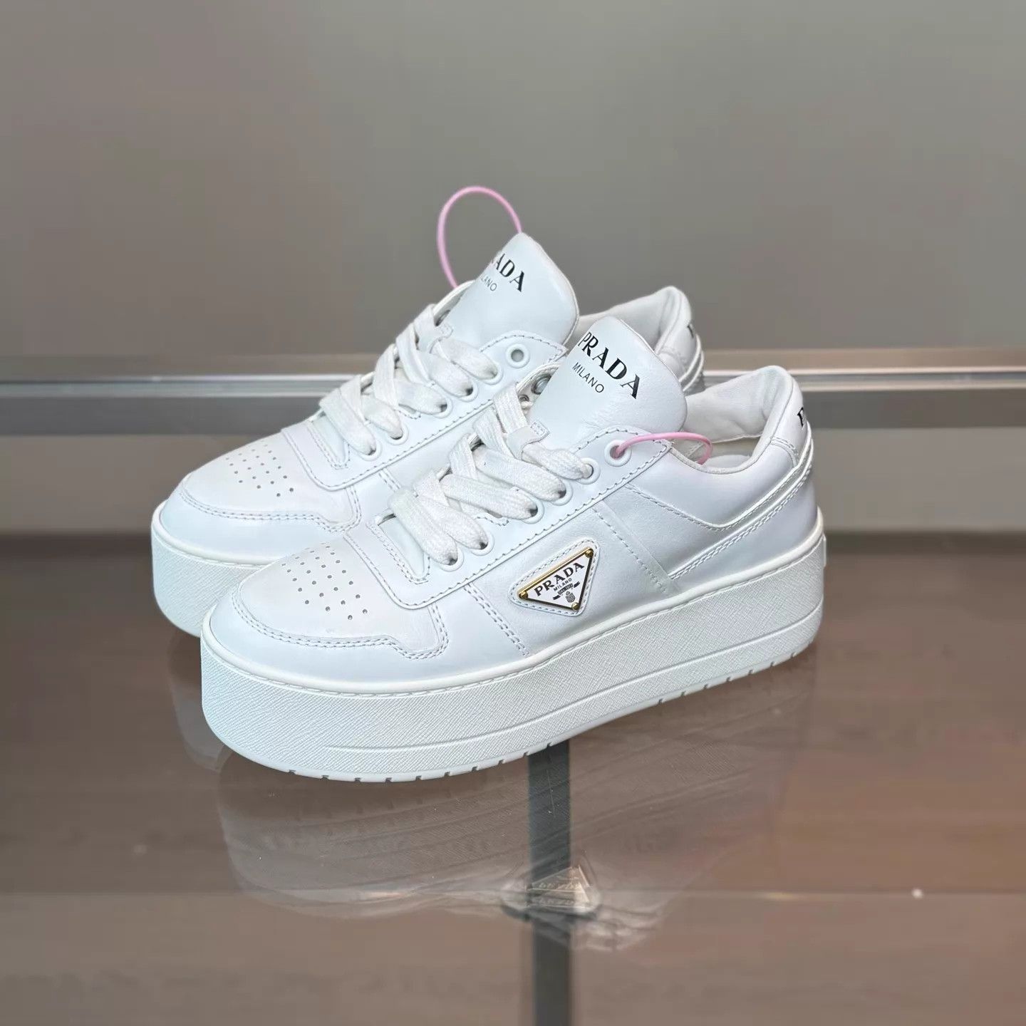 Prada Prada Downtown Bold Gold Logo Platform Sneaker Women's 35 Size US 4.5 / IT 34.5 - 1 Thumbnail