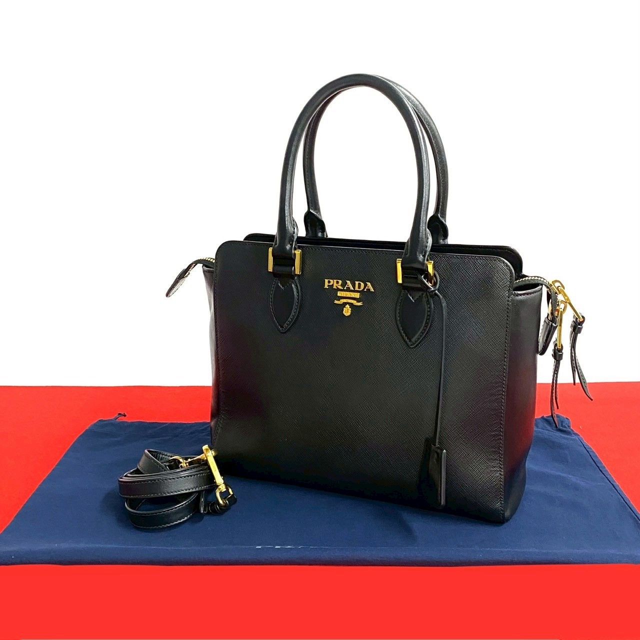 Prada Prada Saffiano 2Way Handbag Leather Shoulder Bag in Black, Women's