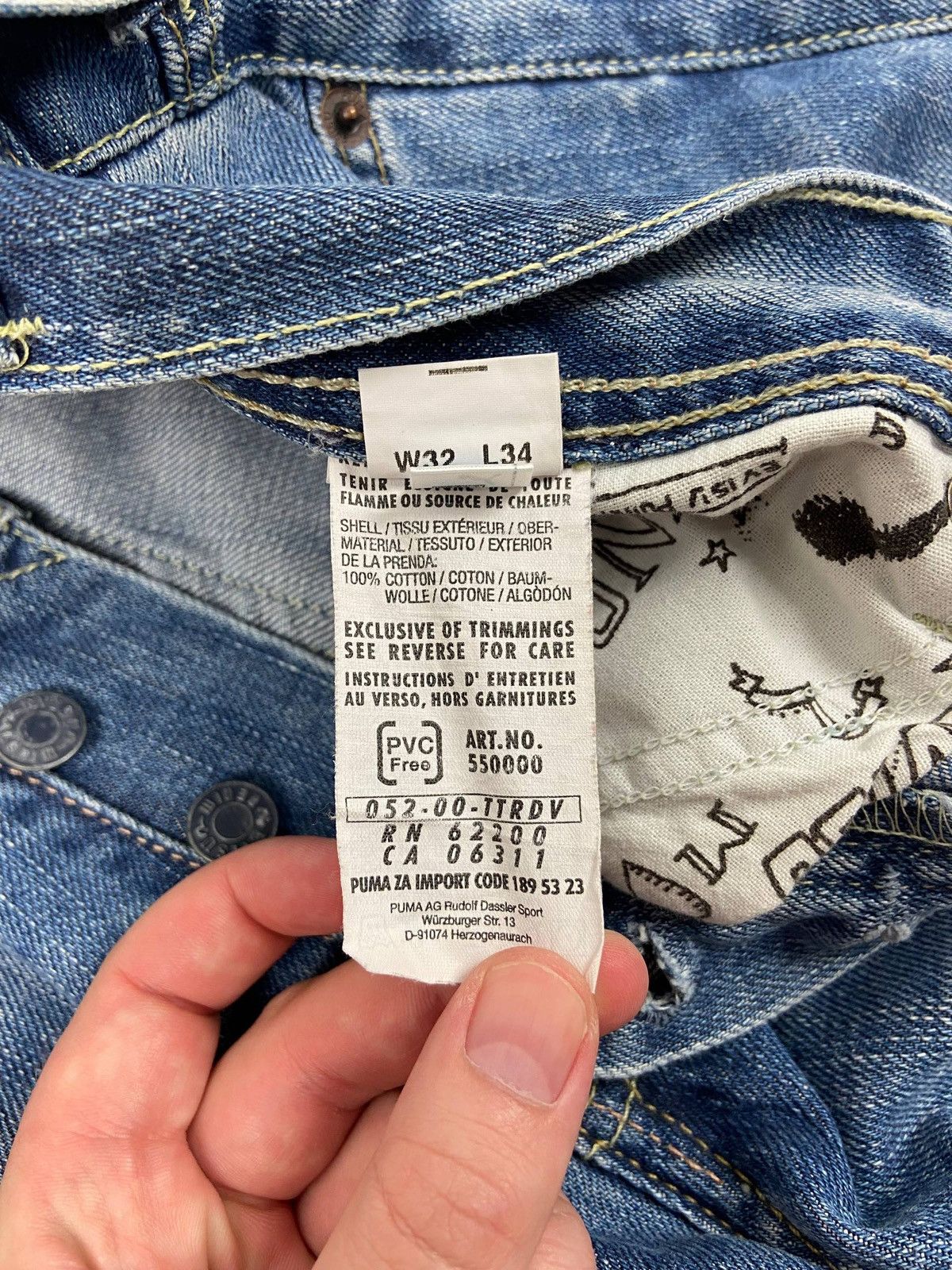Evisu × Puma Blue Denim Straight Fit Seagull Logo Vintage Y2K Size US 32 / EU 48 - 13 Thumbnail