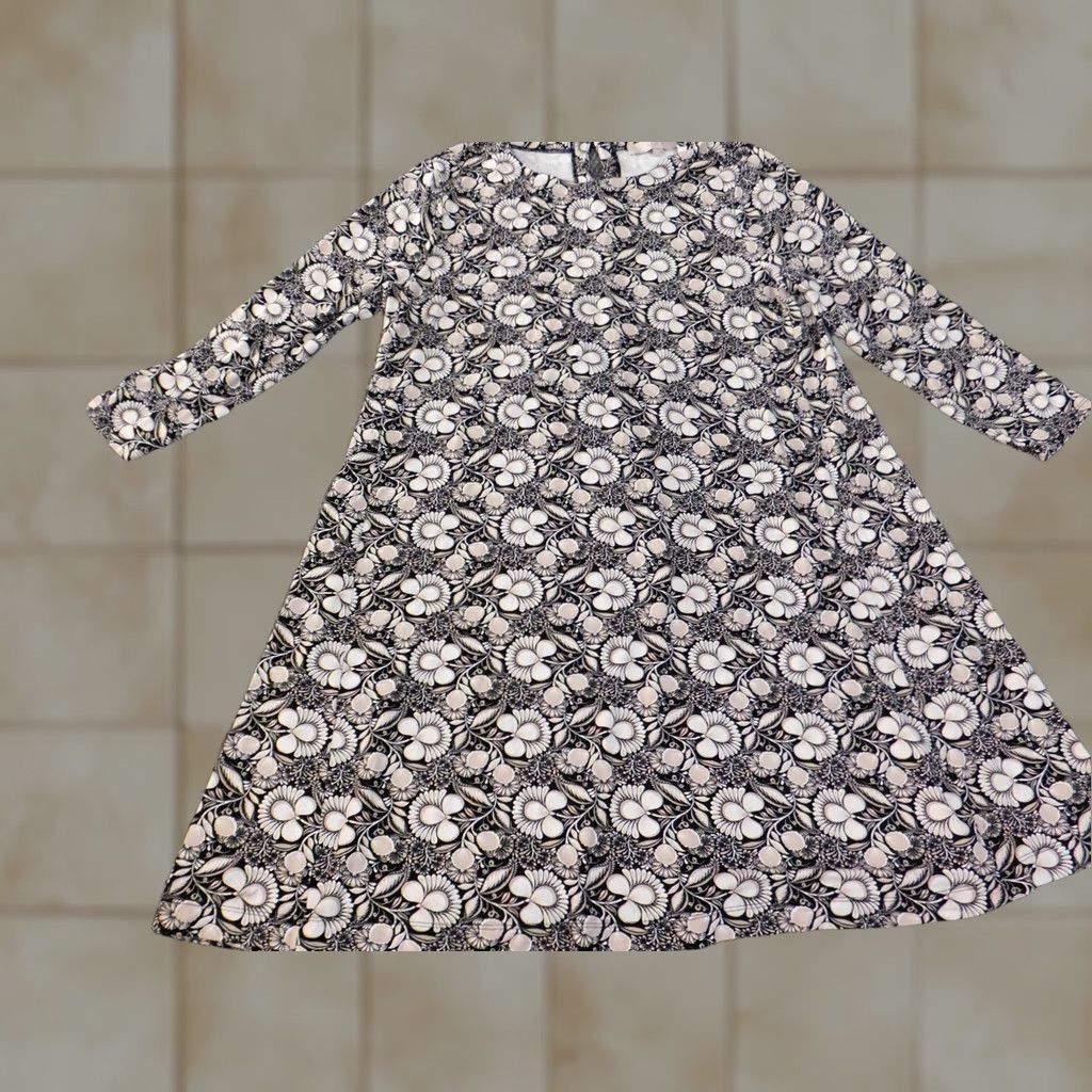 Loft Loft Dress A-Line Long Sleeve Black L Womens Casual Business Knee Length Stretch Rayon Spandex Raglan Sleeve Geometric Pattern Size L / US 10 / IT 46 - 1 Thumbnail