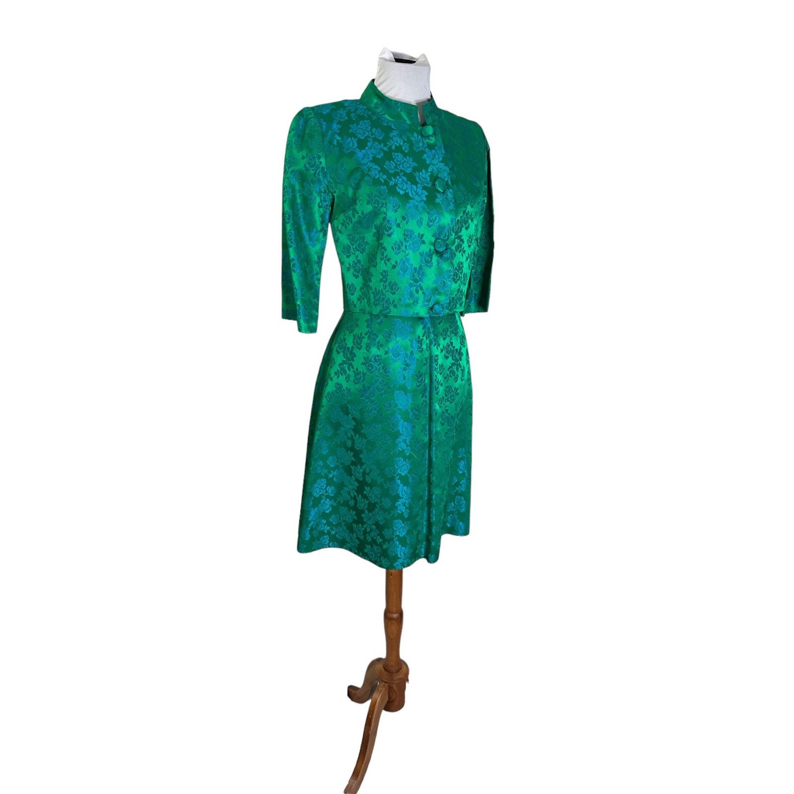 Vintage Vintage 1960s Green Blue Jacquard Wiggle Dress Jacket XS Size XS / US 0-2 / IT 36-38 - 10 Thumbnail