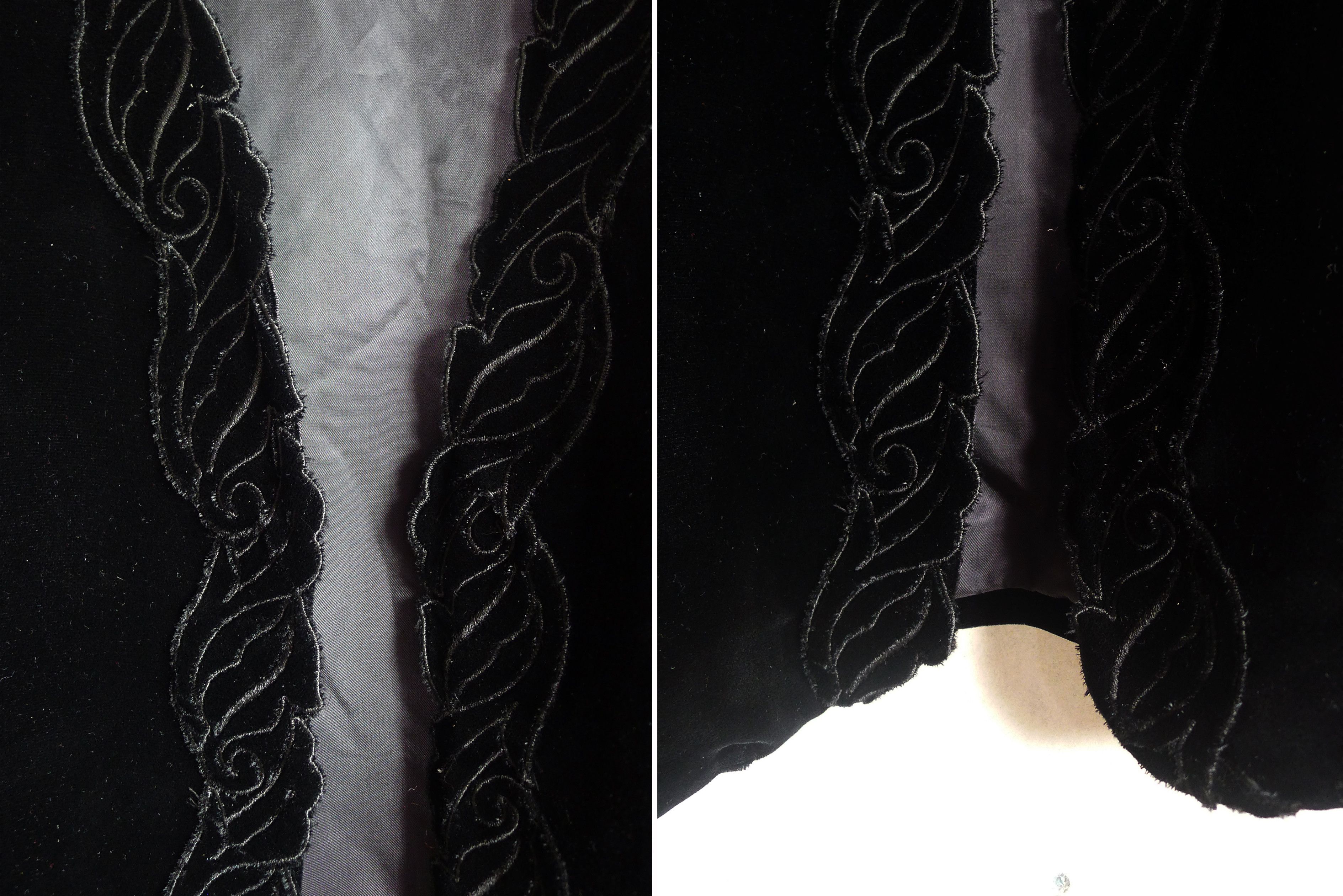 Vintage Black Velvet Woman open Vest Scallop trim, Western Size ONE SIZE - 6 Thumbnail