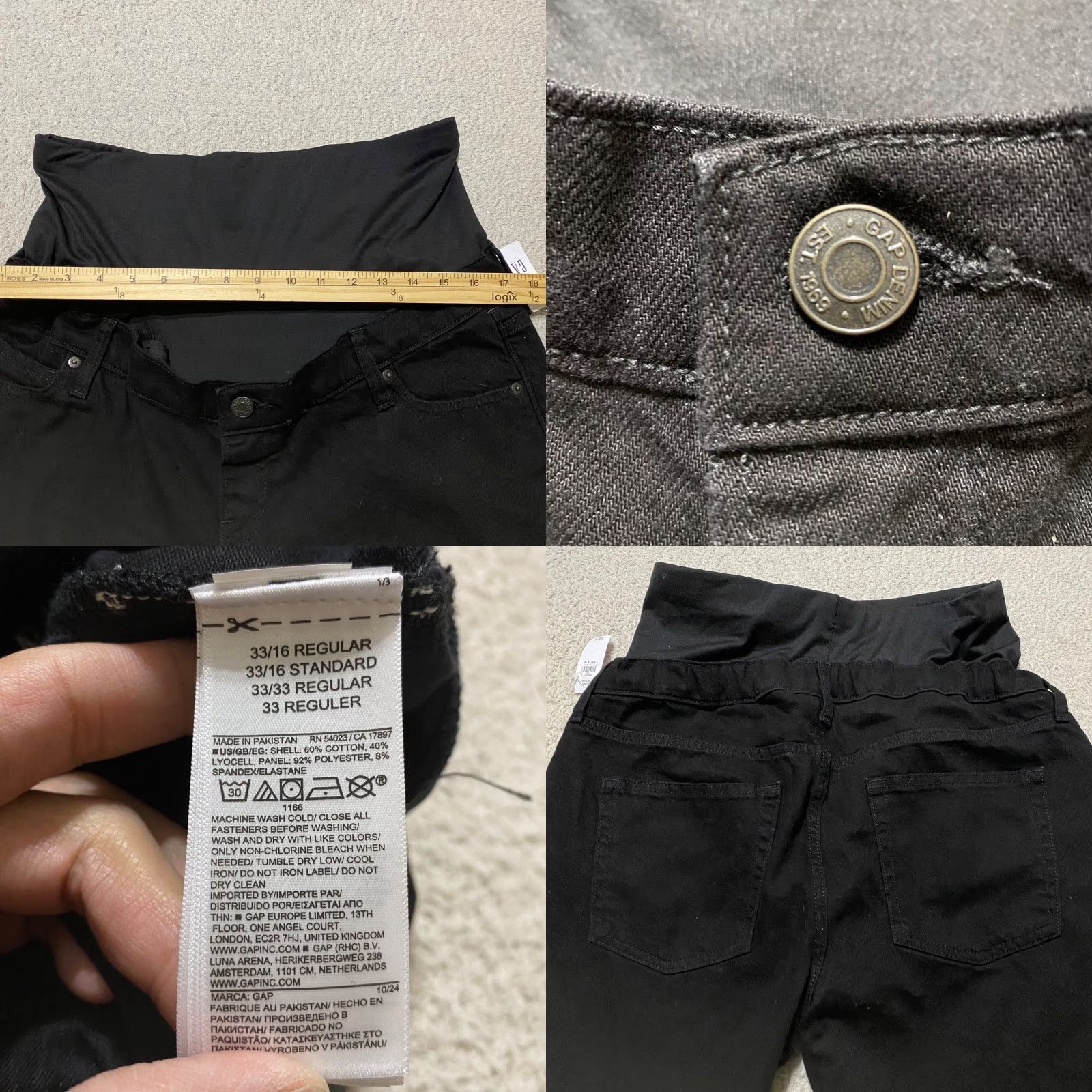 Gap VINTAGE Gap Womens Jeans Baggy Denim Black 16 Straight Wide Leg Maternity Regular Dark Wash NWT Size 24" / US 00 / IT 34 - 8 Thumbnail
