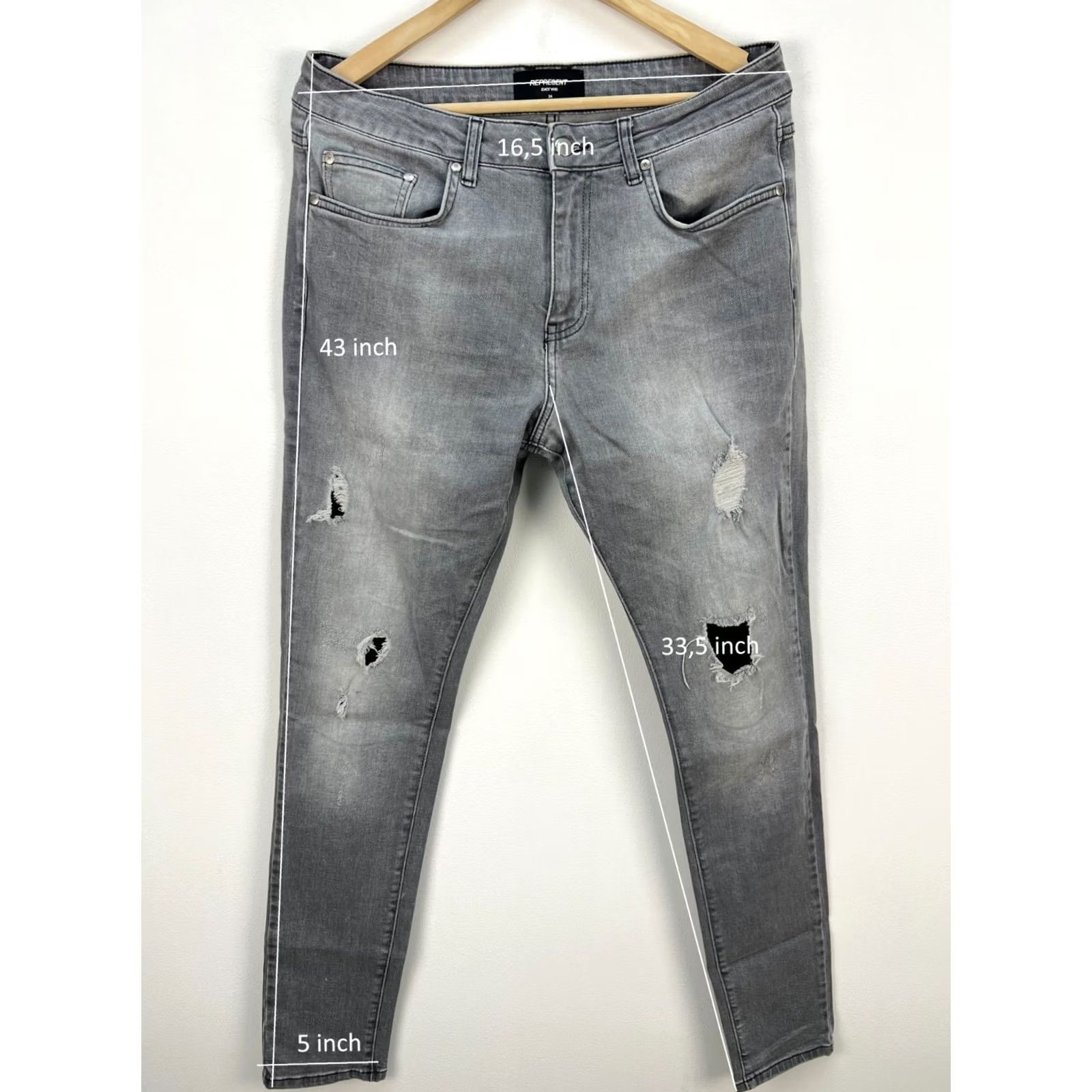 Vintage REPRESENT Denim Jeans Flat Grey Distressed Slim Size 34 Men's Slim Fit Jeans Gray Distressed Logo 34 Mens Size US 34 / EU 50 - 2 Thumbnail