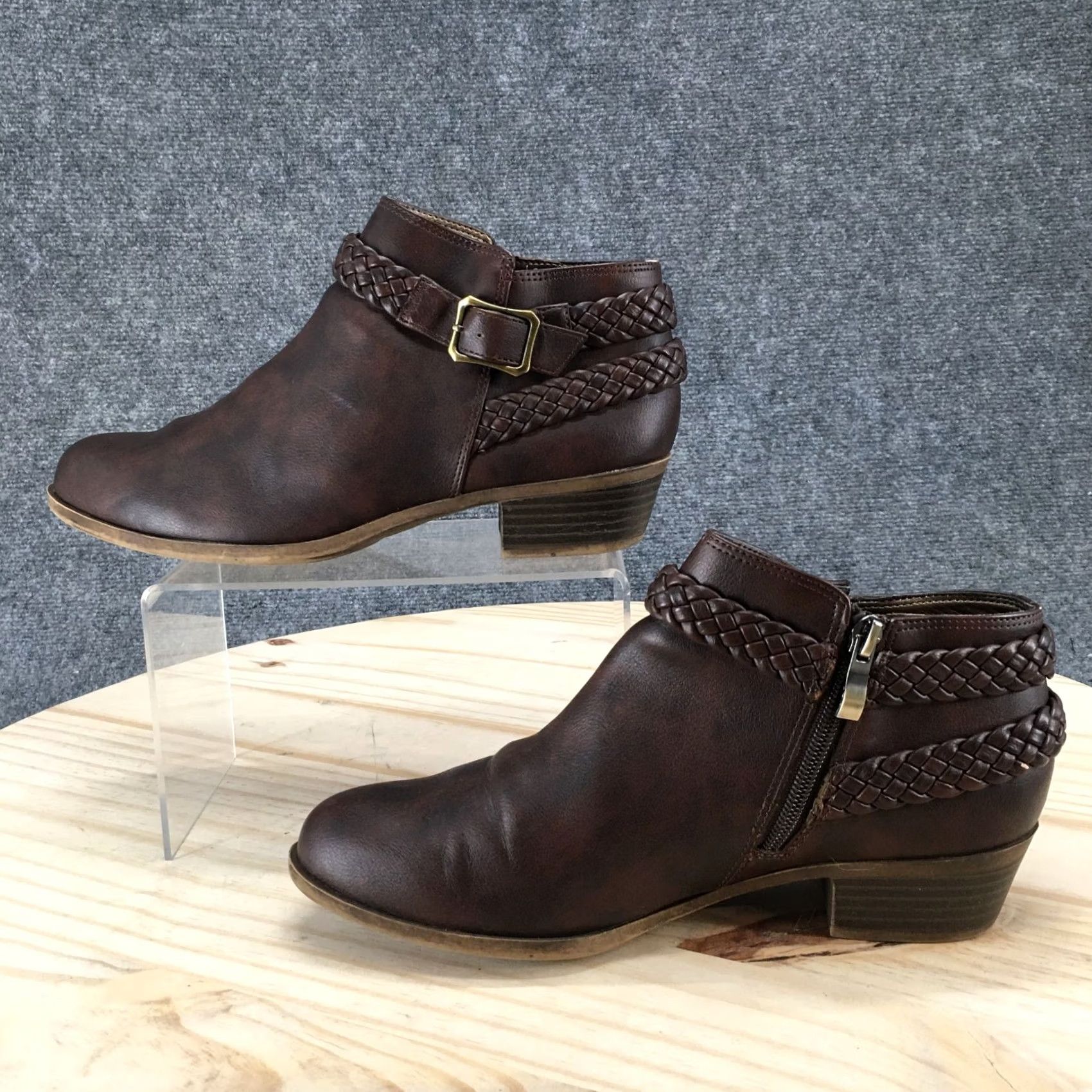 Vintage LifeStride Boots Womens 8 M Adriana Ankle Booties Block Heels Brown Faux Leather Size US 8 / IT 38 - 2 Thumbnail