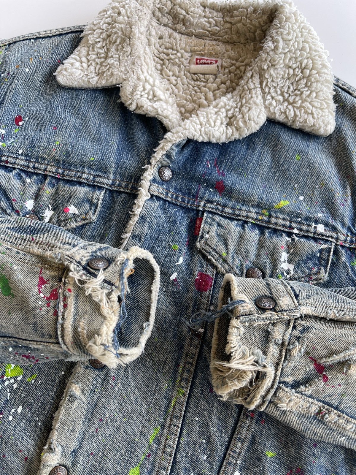 Levi's Vintage Clothing SICK❗️70s Levis Sherpa Paint Splatter Trucker Denim Jacket Size US S / EU 44-46 / 1 - 2 Thumbnail