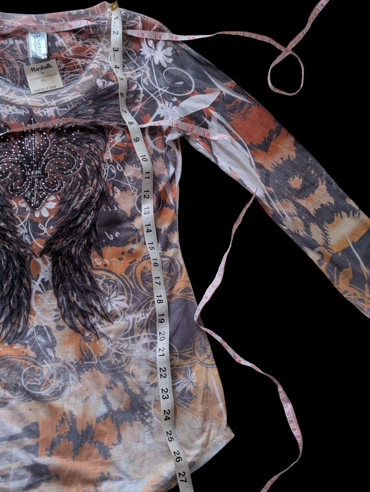Other Womens LS Top Shirt Rust Orange Gray Fleur De Lis Sequins Size L / US 10 / IT 46 - 5 Thumbnail