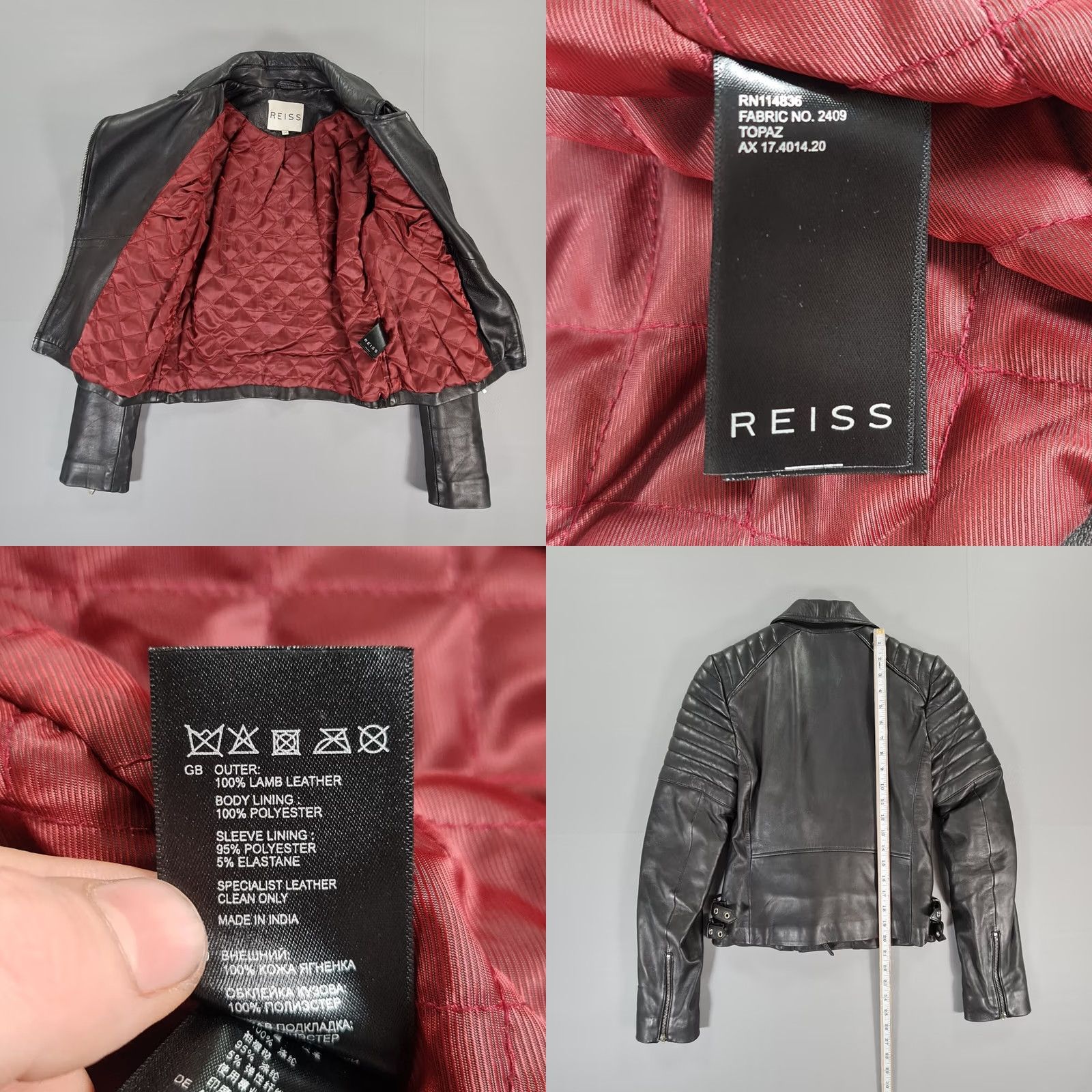 Reiss Reiss Womens Jacket Leather Black XS Biker Motorcycle Soft Lamb Leather Topaz Size XS / US 0-2 / IT 36-38 - 8 Thumbnail