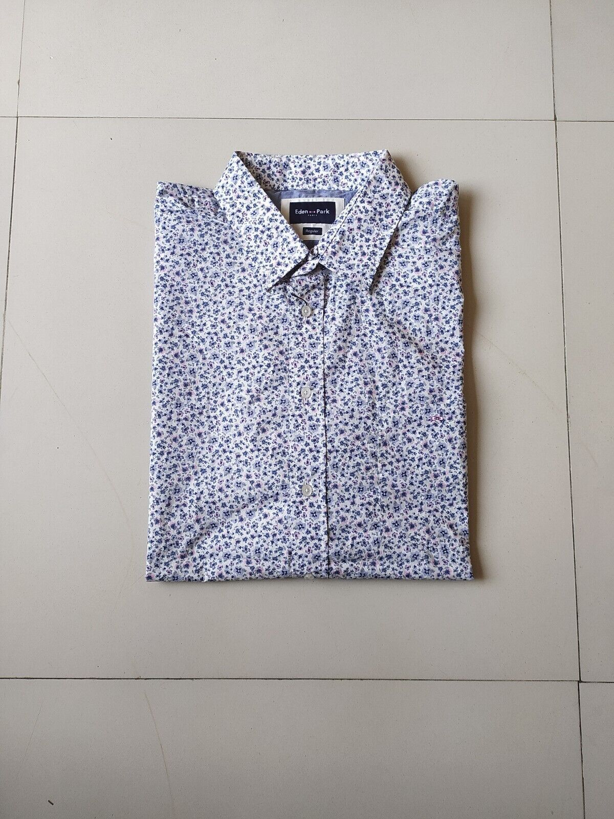 image of Eden Park Short Sleeve White Shirt With Flower Print $140 in White/Blue, Men's (Size 2XL)