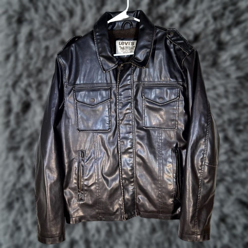 Levi's Levi's Bomber Jacket Mens Large Brown Faux Leather Fleece Lined Coat Size US L / EU 52-54 / 3 - 1 Thumbnail
