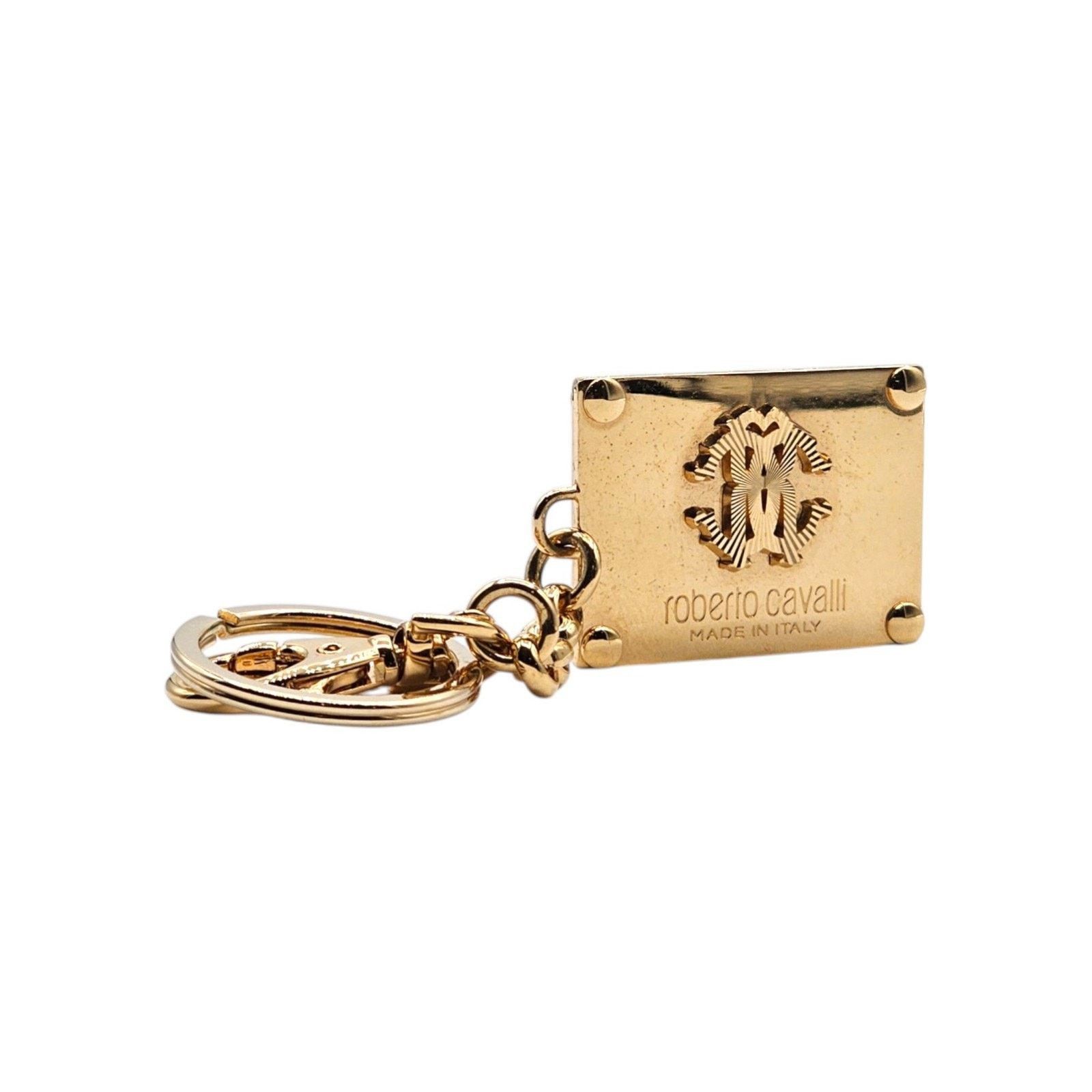 Roberto Cavalli Gold Tone Logo Plaque Keychain Bag Charm - New Size ONE SIZE - 3 Thumbnail