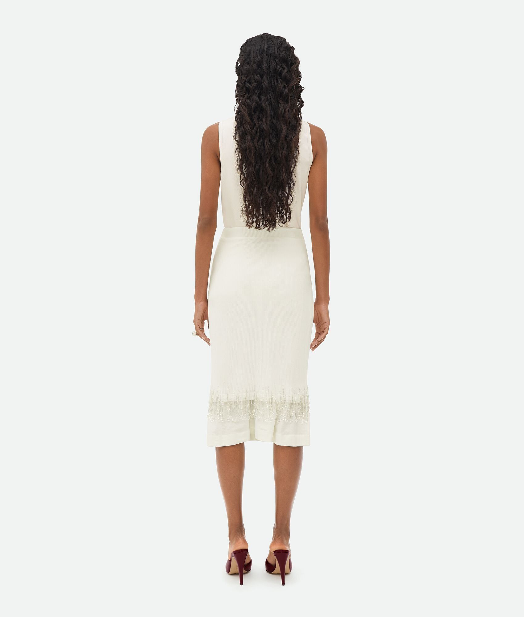 Bottega Veneta o1n1vont0325 Crystal Embroidered Jersey Midi Skirt in Chalk Size 25" / US 0 / IT 36 - 3 Thumbnail