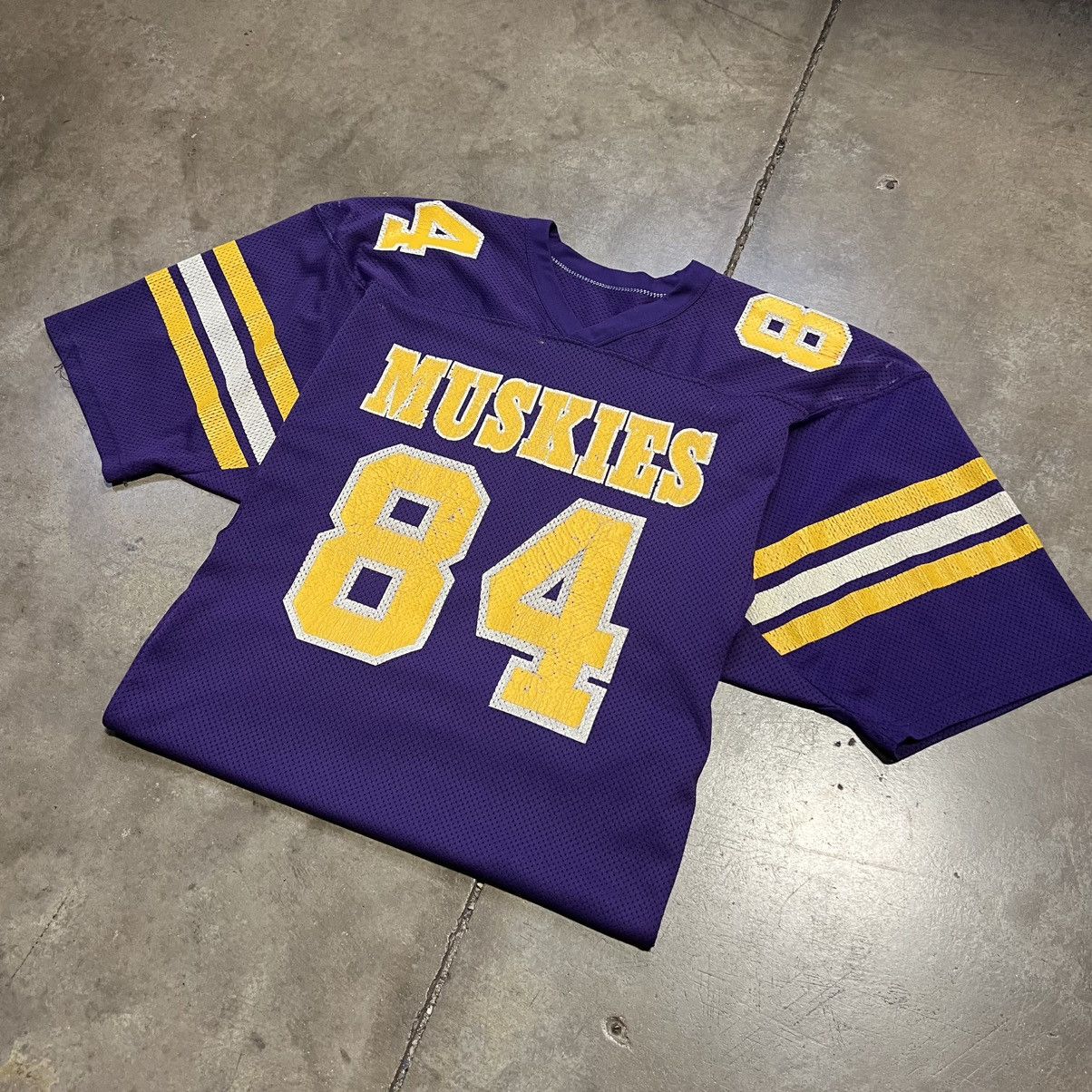 Vintage Vintage 80s Mesh Football Jersey Cropped Purple Muskies USA Size US S / EU 44-46 / 1 - 2 Thumbnail