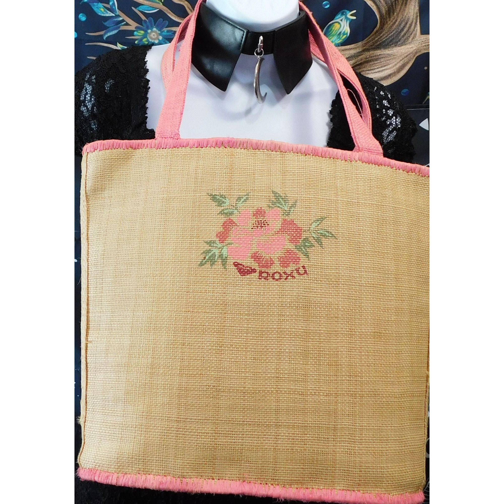 Other Vintage Beachy Roxy Woven Straw Tote With Floral Accent Size ONE SIZE - 4 Thumbnail