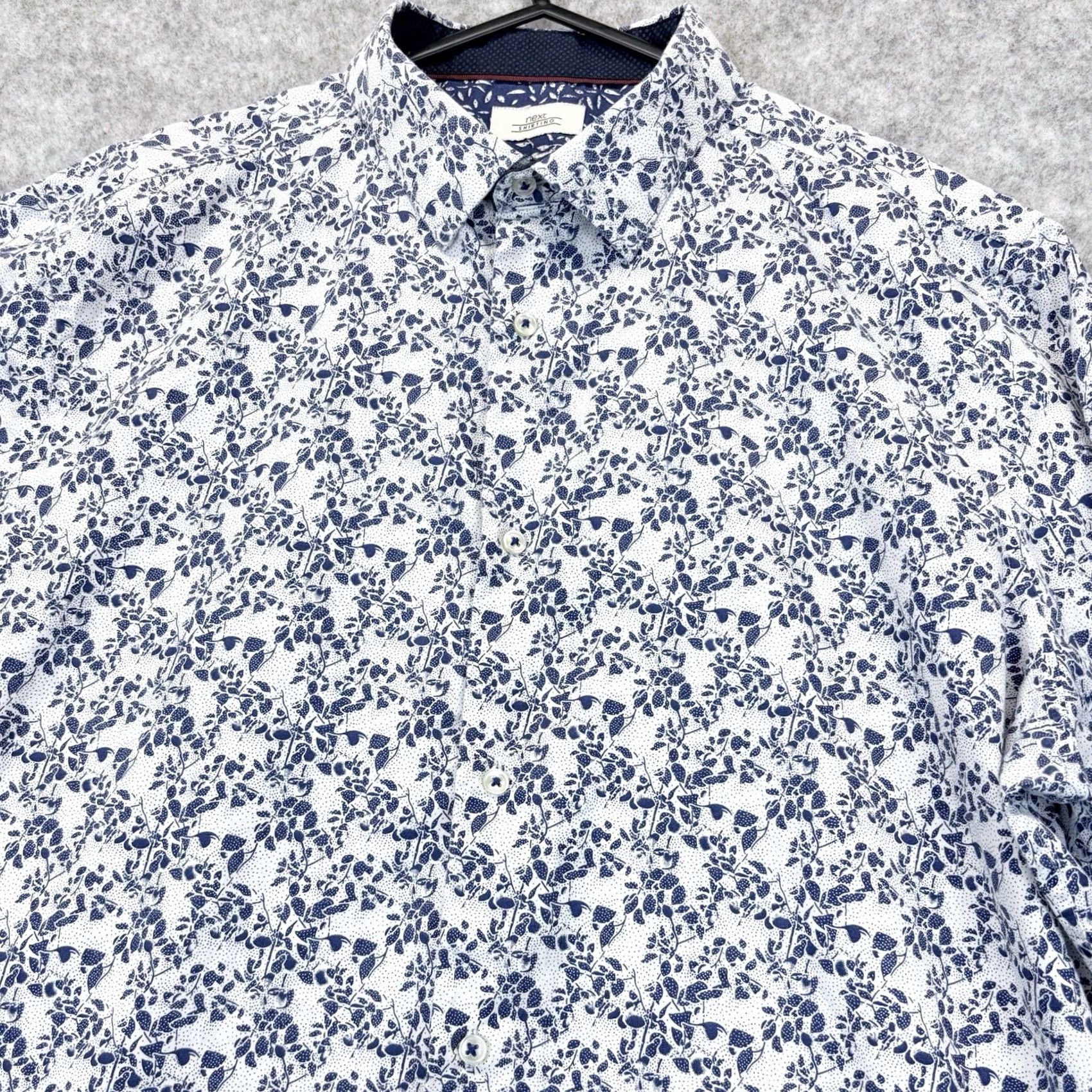 NEXT NEXT Slim Fit Shirt Mens 17/43 Navy White Floral Print Dress Shirt Long Sleeve Collared Button Formal Vintage No Size US XL / EU 56 / 4 - 3 Thumbnail